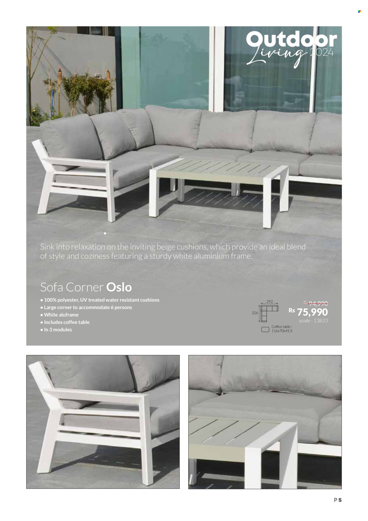 thumbnail - Teak World Catalogue - Sales products - table, sofa, coffee table, cushion. Page 5.