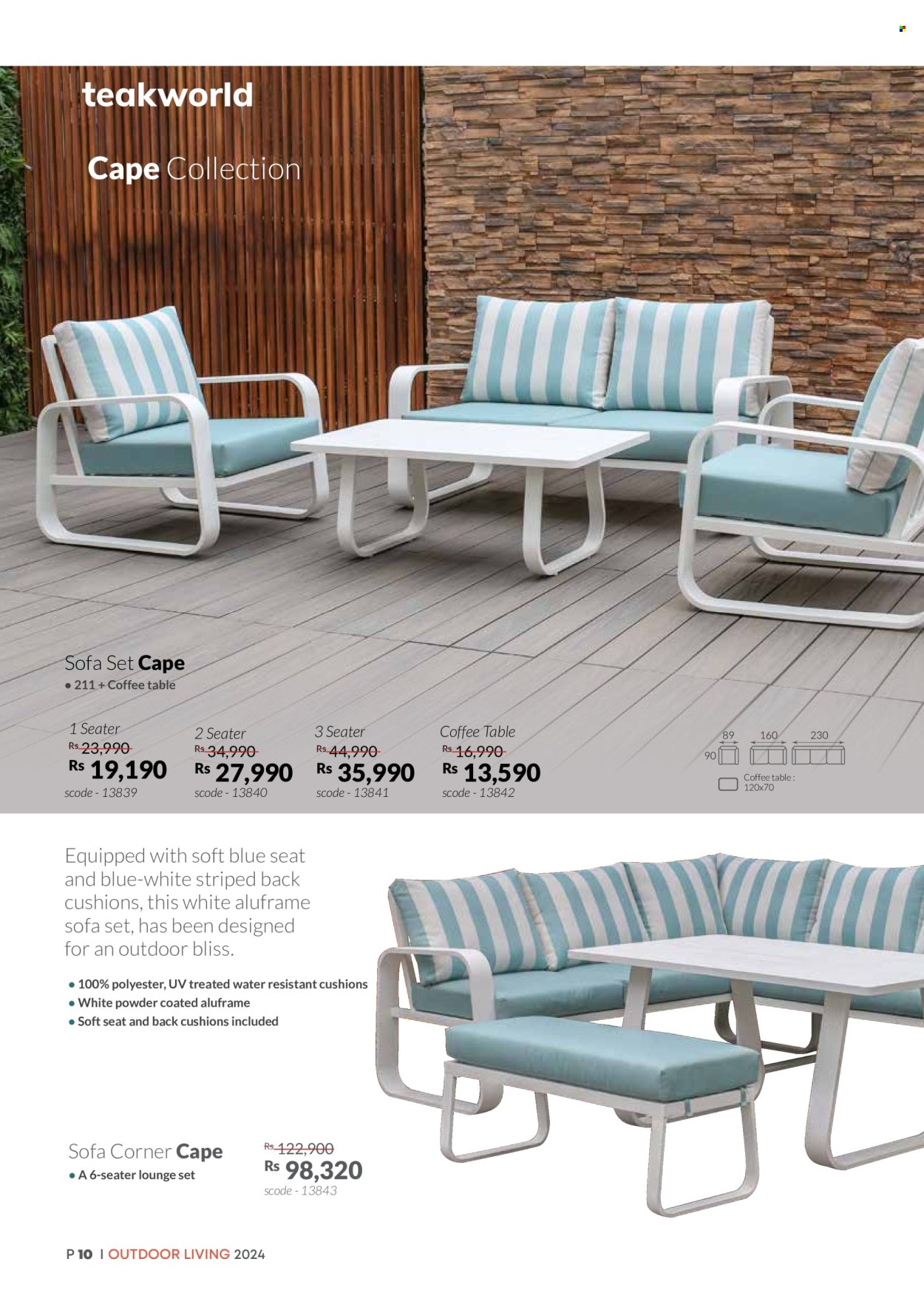 thumbnail - Teak World Catalogue - Sales products - table, sofa, seating set, lounge, coffee table, cushion. Page 10.