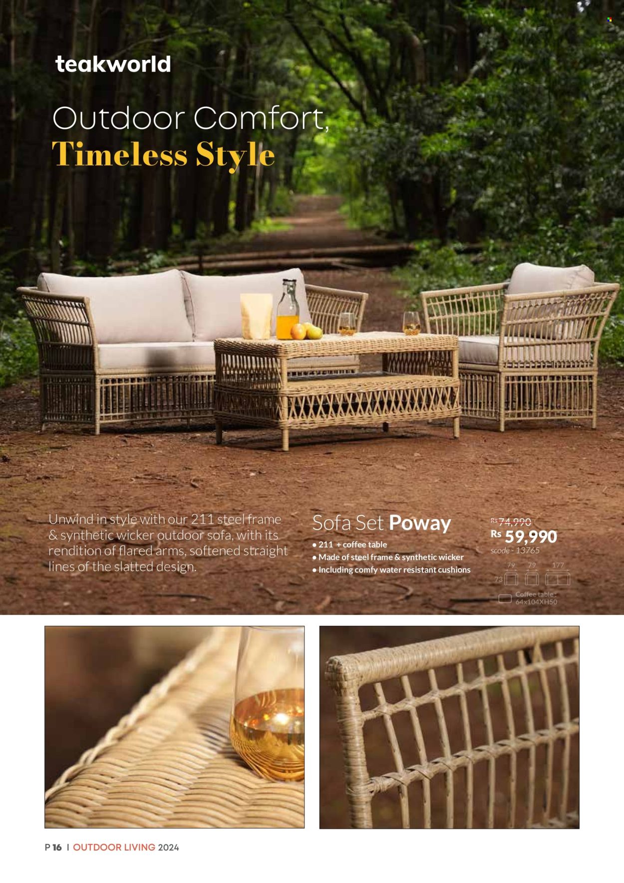 thumbnail - Teak World Catalogue - Sales products - table, sofa, seating set, coffee table, cushion. Page 16.