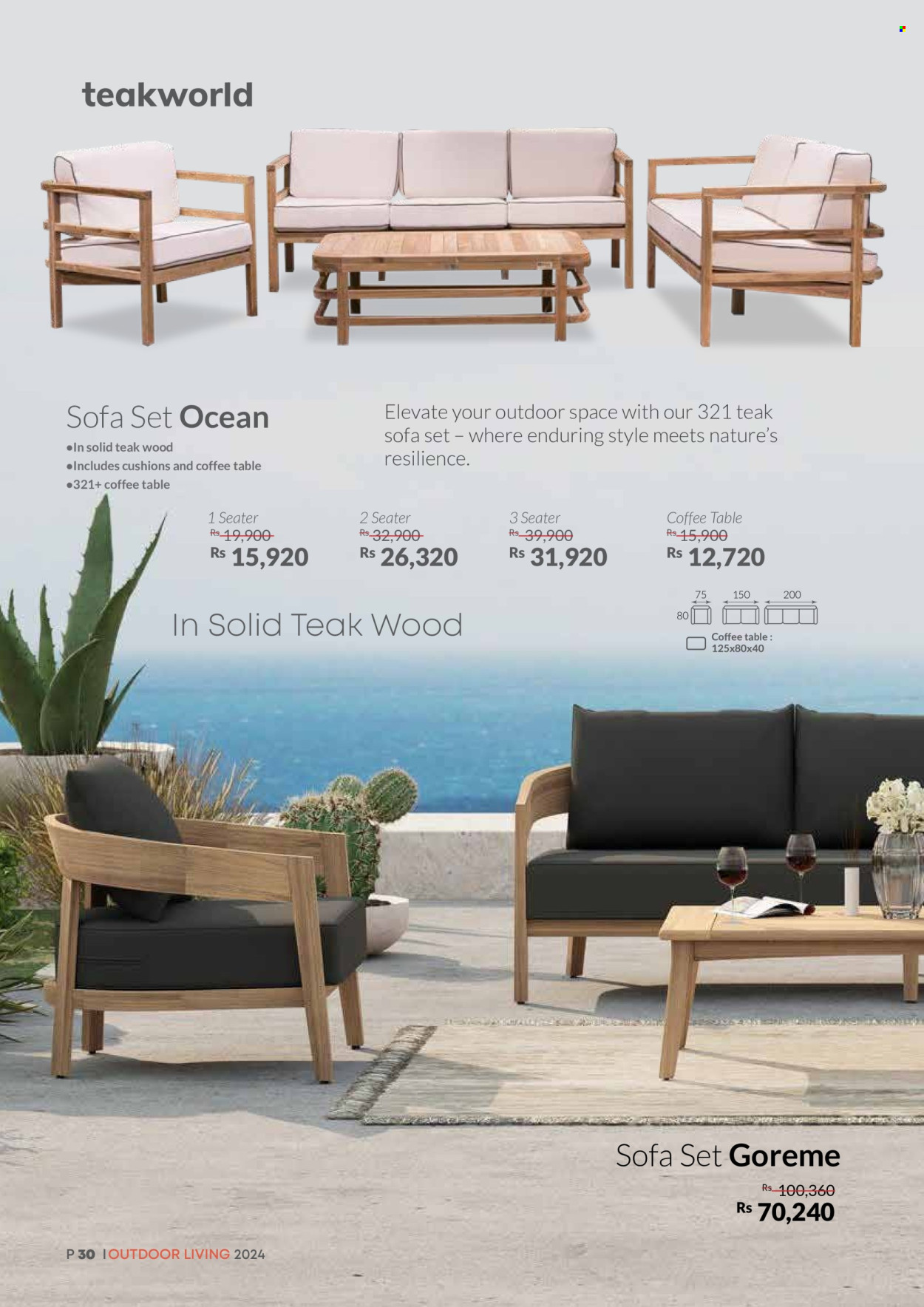 thumbnail - Teak World Catalogue - Sales products - table, sofa, seating set, coffee table, cushion. Page 30.