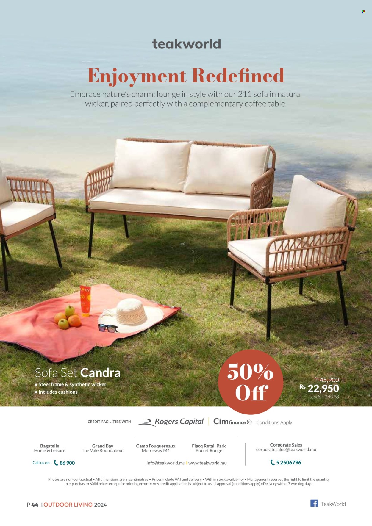 thumbnail - Teak World Catalogue - Sales products - table, sofa, seating set, lounge, coffee table, cushion. Page 44.