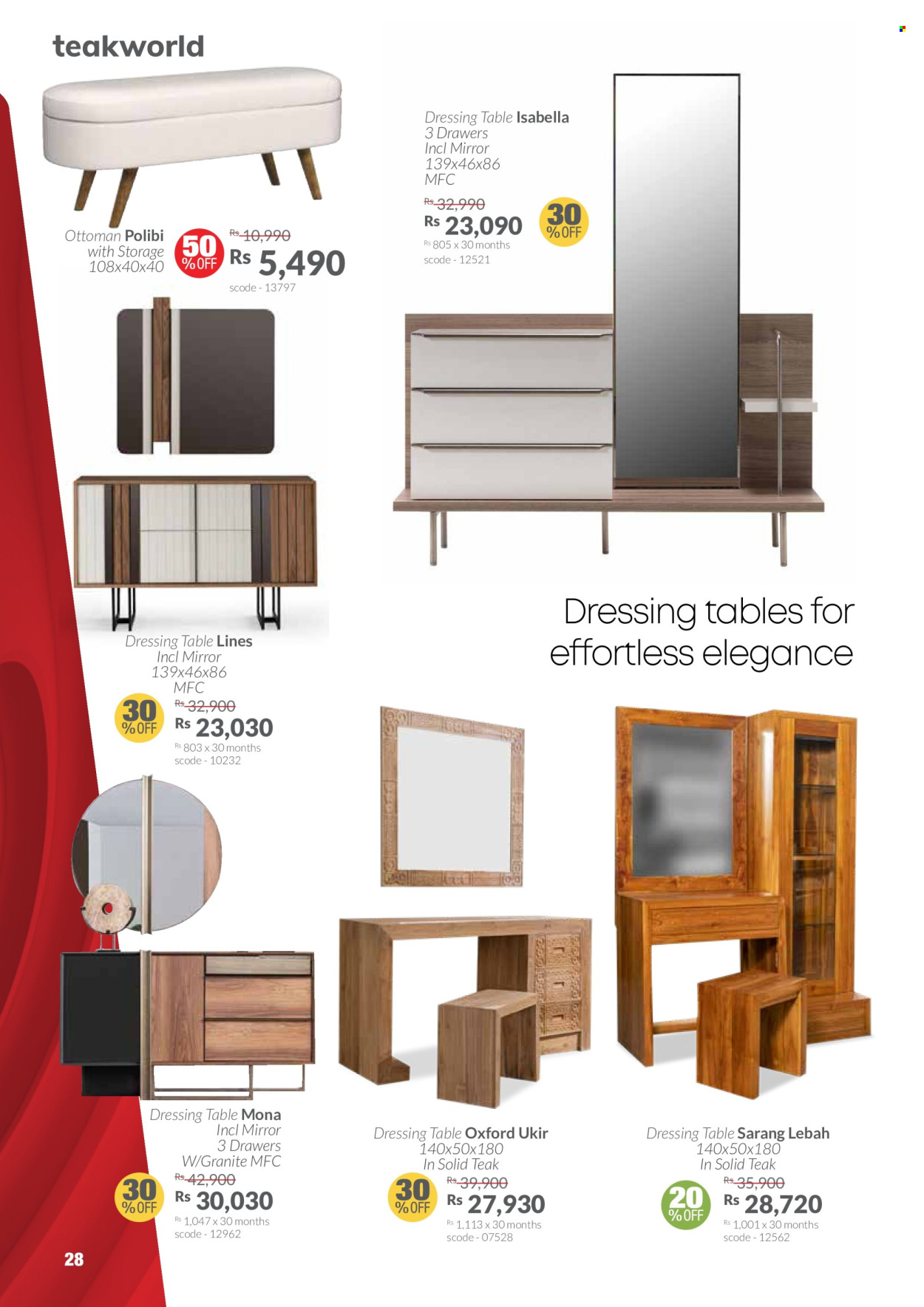 thumbnail - Teak World Catalogue - 3.04.2024 - 30.04.2024 - Sales products - table, ottoman, dressing table, mirror. Page 28.