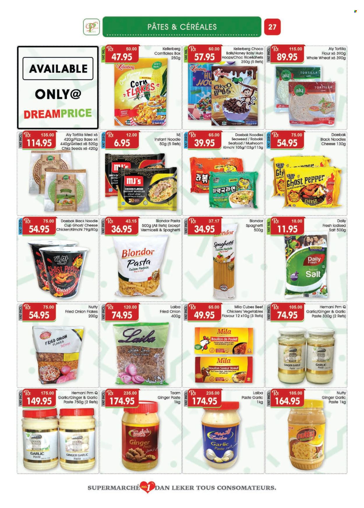 thumbnail - Dreamprice Catalogue - 17.04.2024 - 15.05.2024 - Sales products - tortillas, seafood, spaghetti, pasta, instant noodles, noodles cup, noodles, pizza dough, bouillon, cocoa, seaweed, kimchi, corn flakes, rice, chia seeds, pepper, ghost pepper, garlic paste, honey. Page 27.