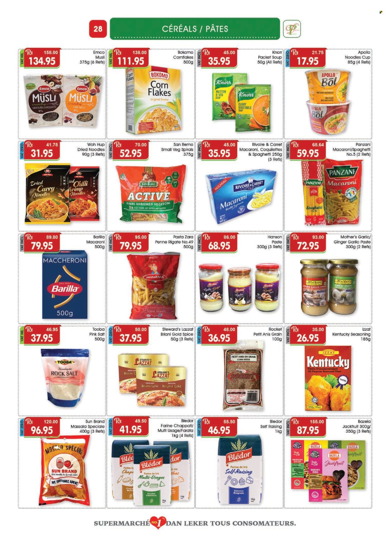 thumbnail - Dreamprice Catalogue - 17.04.2024 - 15.05.2024 - Sales products - indian bread, garlic, ginger, rocket, spaghetti, vegetable soup, macaroni, soup, pasta, instant noodles, noodles cup, noodles, flour, cereals, corn flakes, muesli, penne, spice, cumin, seasoning, salsa, garlic paste, hazelnuts, mutton meat, Knorr, Barilla. Page 28.