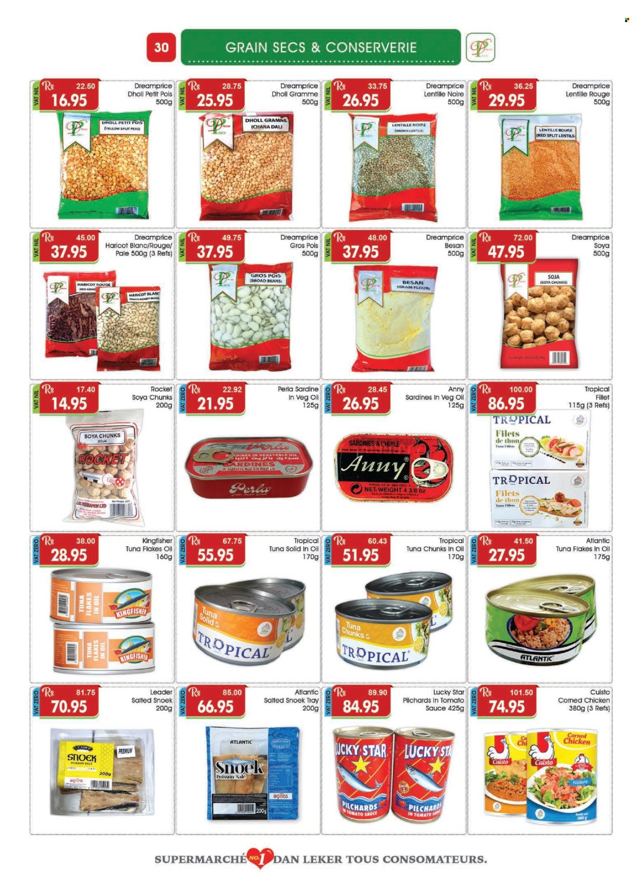 thumbnail - Dreamprice Catalogue - 17.04.2024 - 15.05.2024 - Sales products - beans, rocket, peas, sardines, tuna, split peas, flour, gram flour, lentils, kidney beans, canned fish, rice, chana dal, soya chunks, red lentils, chicken, tray, Hill's. Page 30.