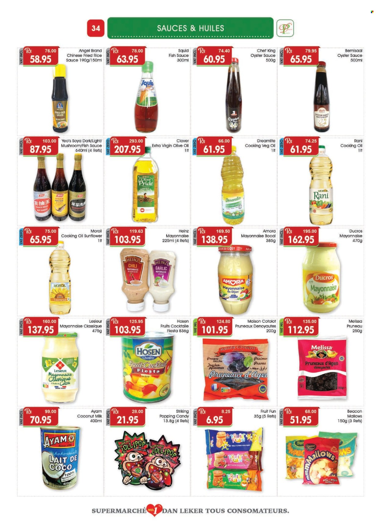 thumbnail - Dreamprice Catalogue - 17.04.2024 - 15.05.2024 - Sales products - garlic, squid, ready meal, Clover, plant-based milk, mayonnaise, marshmallows, lollipop, Candy, coconut milk, fish sauce, soy sauce, oyster sauce, extra virgin olive oil, olive oil, oil, cooking oil, prunes, dried fruit, Heinz, sauce. Page 34.