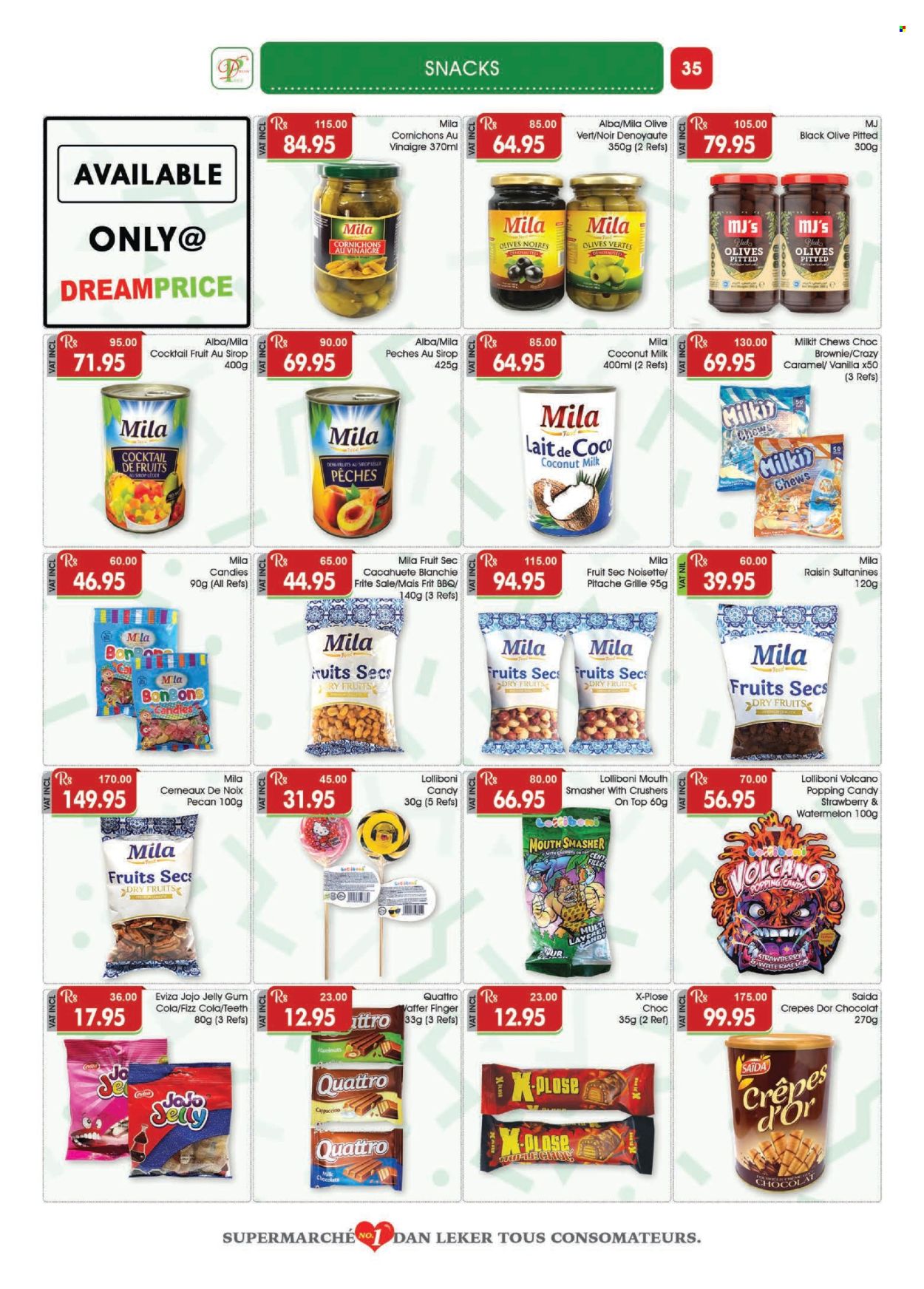 thumbnail - Dreamprice Catalogue - 17.04.2024 - 15.05.2024 - Sales products - brownies, crepes, watermelon, snack, jelly, plant-based milk, chewing gum, sweets, coconut milk, olives, pickled gherkins, cornichons, cappuccino. Page 35.