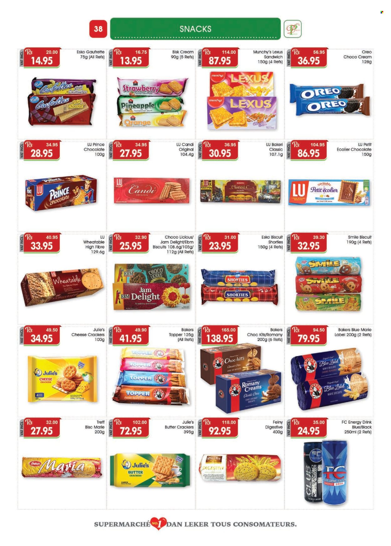 thumbnail - Dreamprice Catalogue - 17.04.2024 - 15.05.2024 - Sales products - pineapple, sandwich, snack, Oreo, cookies, crackers, biscuit, Julie's, Digestive, salty snack, caramel, jam, Coca-Cola, energy drink, soft drink, Coke, jar, Bakers. Page 38.
