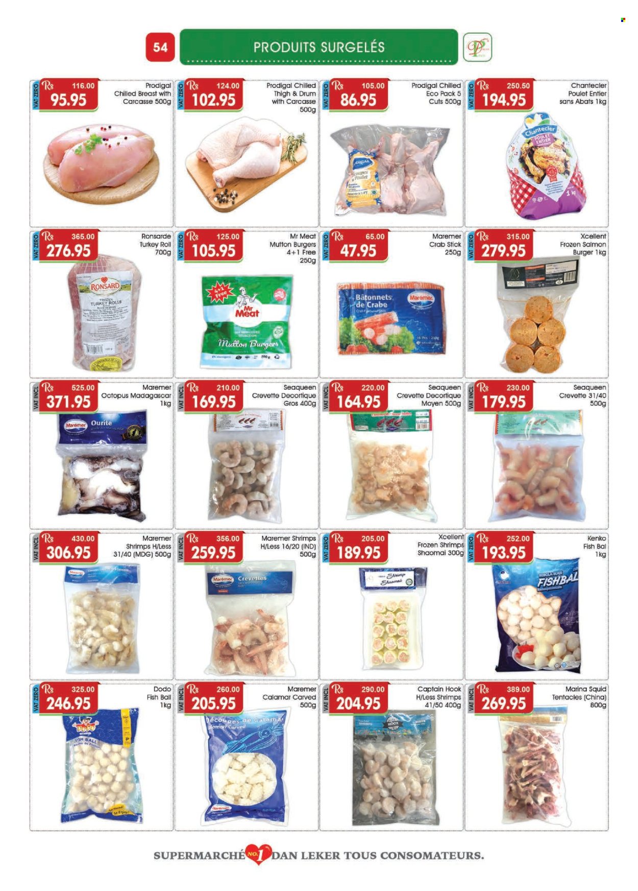 thumbnail - Dreamprice Catalogue - 17.04.2024 - 15.05.2024 - Sales products - squid, octopus, crab, shrimps, hamburger, turkey, mutton meat, hook. Page 54.
