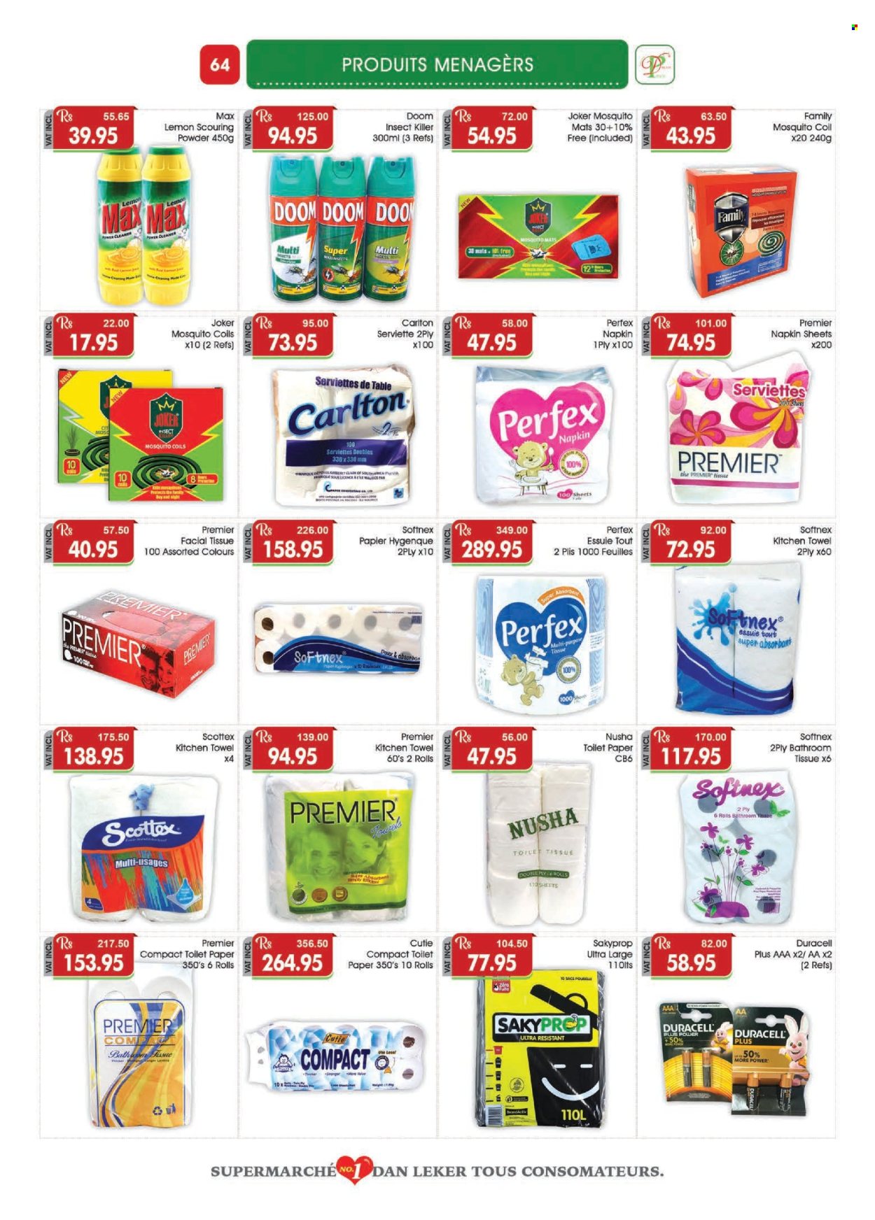 thumbnail - Dreamprice Catalogue - 17.04.2024 - 15.05.2024 - Sales products - lemons, napkins, bath tissue, toilet paper, kitchen towels, cleaner, facial tissues, insecticide, insect killer, serviettes, Duracell. Page 64.