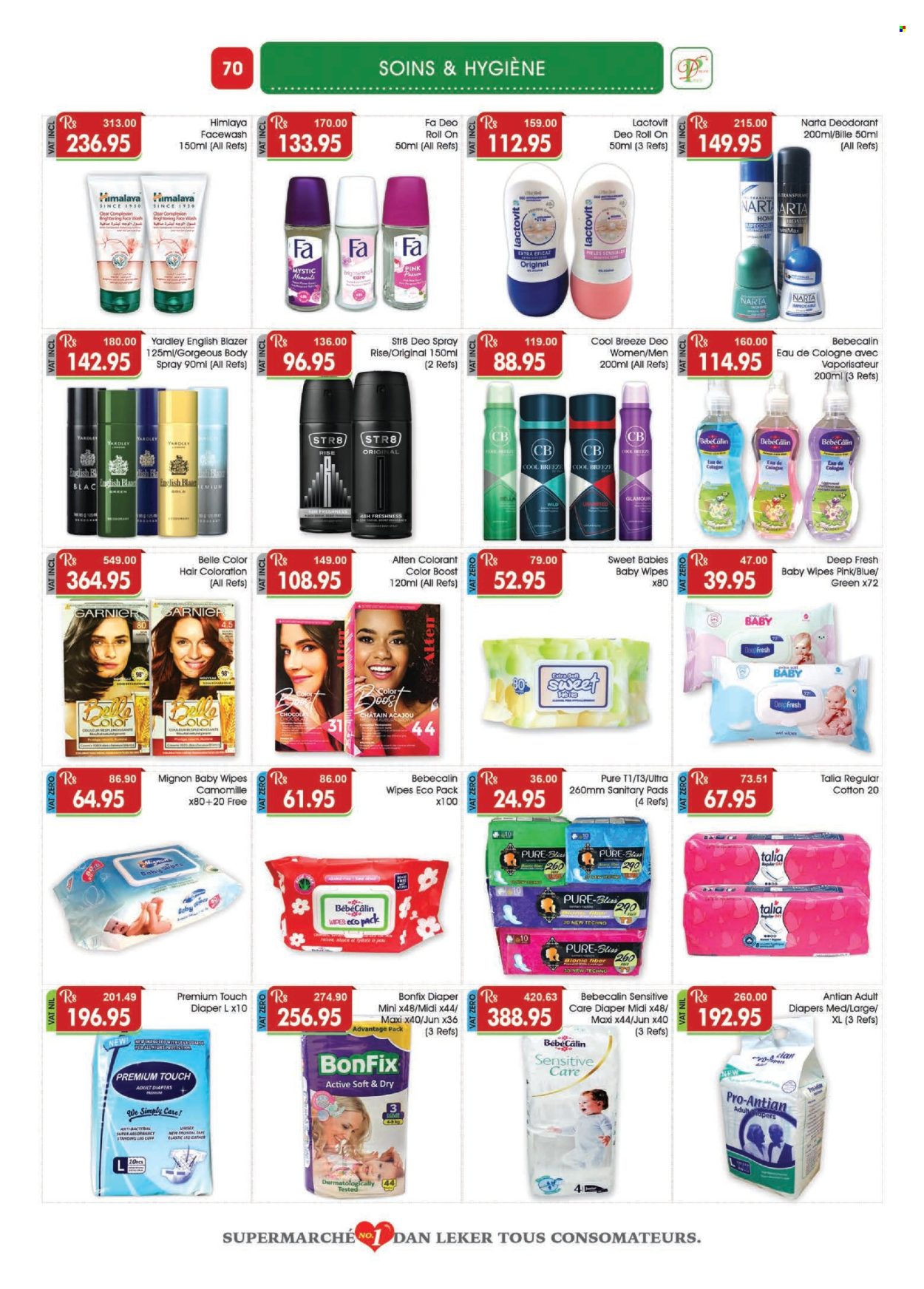 thumbnail - Dreamprice Catalogue - 17.04.2024 - 15.05.2024 - Sales products - Bella, Boost, wipes, baby wipes, nappies, pads, face gel, sanitary pads, face wash, body spray, cologne, roll-on, English Blazer, Yardley, deodorant, Moments, Garnier, STR8. Page 70.