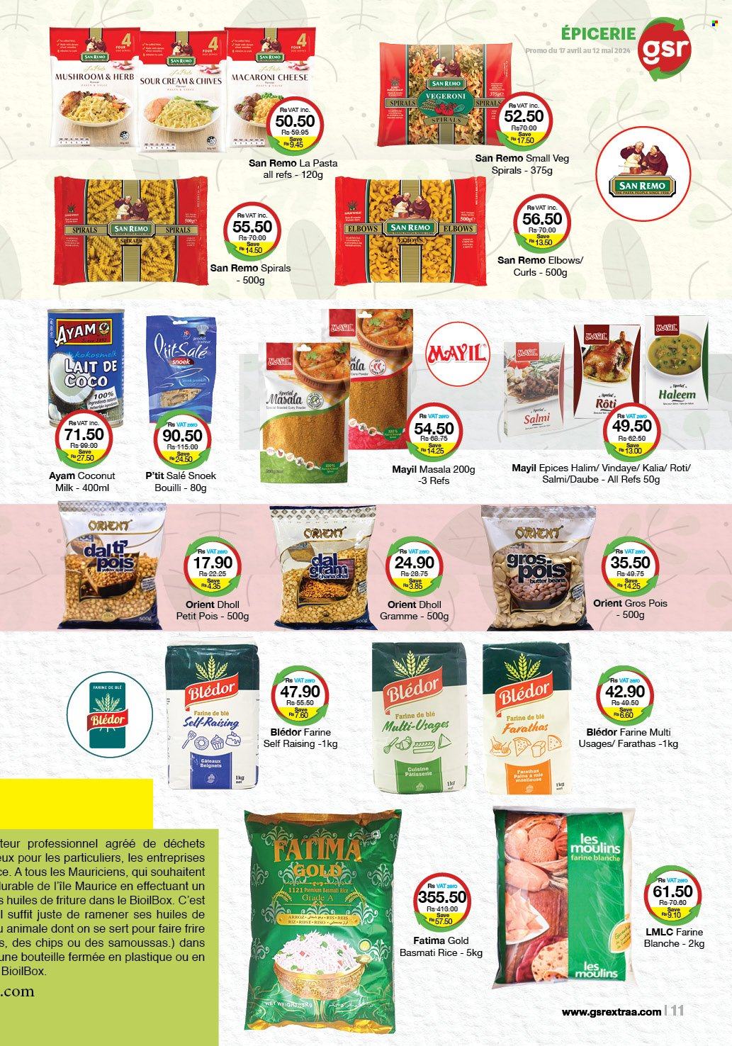 thumbnail - GSR Catalogue - 17.04.2024 - 12.05.2024 - Sales products - roti, pasta, plant-based milk, chips, coconut milk, basmati rice, rice, spice. Page 11.