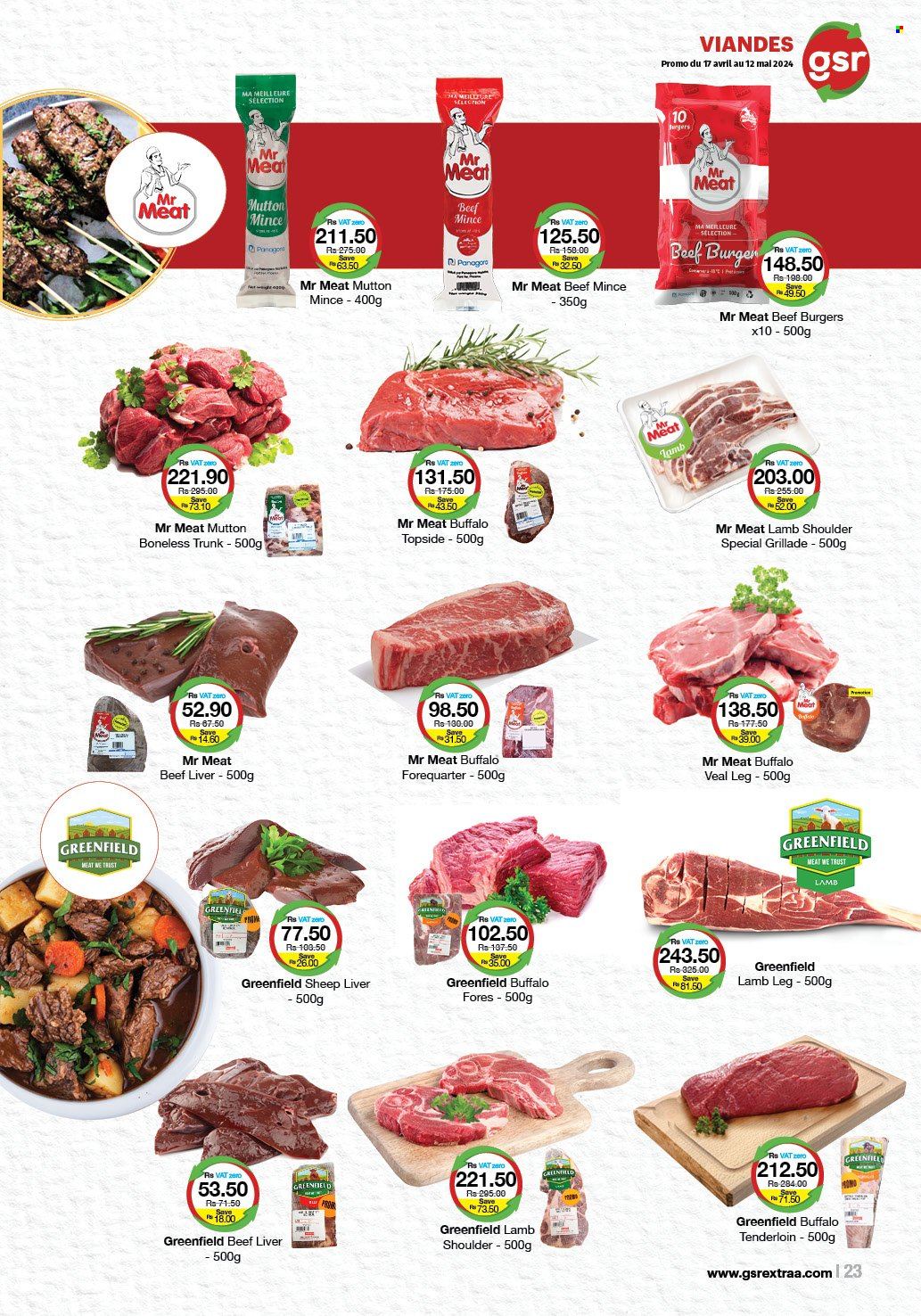 thumbnail - GSR Catalogue - 17.04.2024 - 12.05.2024 - Sales products - hamburger, beef burger, beef liver, beef meat, ground beef, buffalo meat, lamb meat, lamb shoulder, mutton meat, lamb leg, Trust. Page 23.