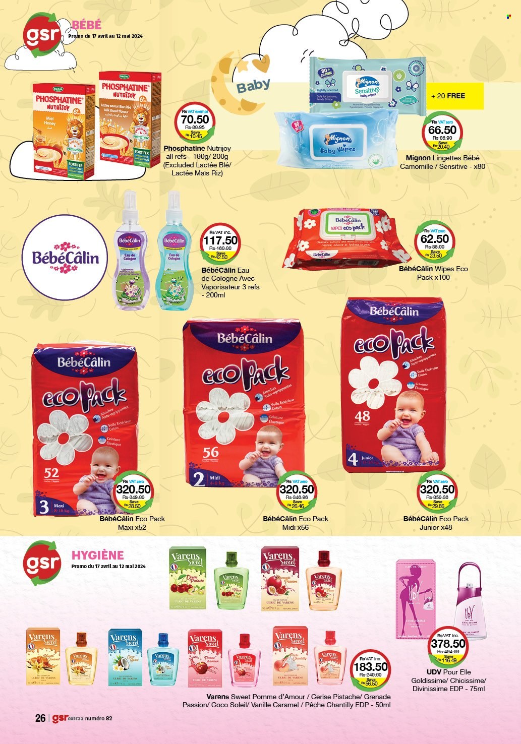 thumbnail - GSR Catalogue - 17.04.2024 - 12.05.2024 - Sales products - milk, biscuit, caramel, honey, wipes, eau de parfum, cologne. Page 26.