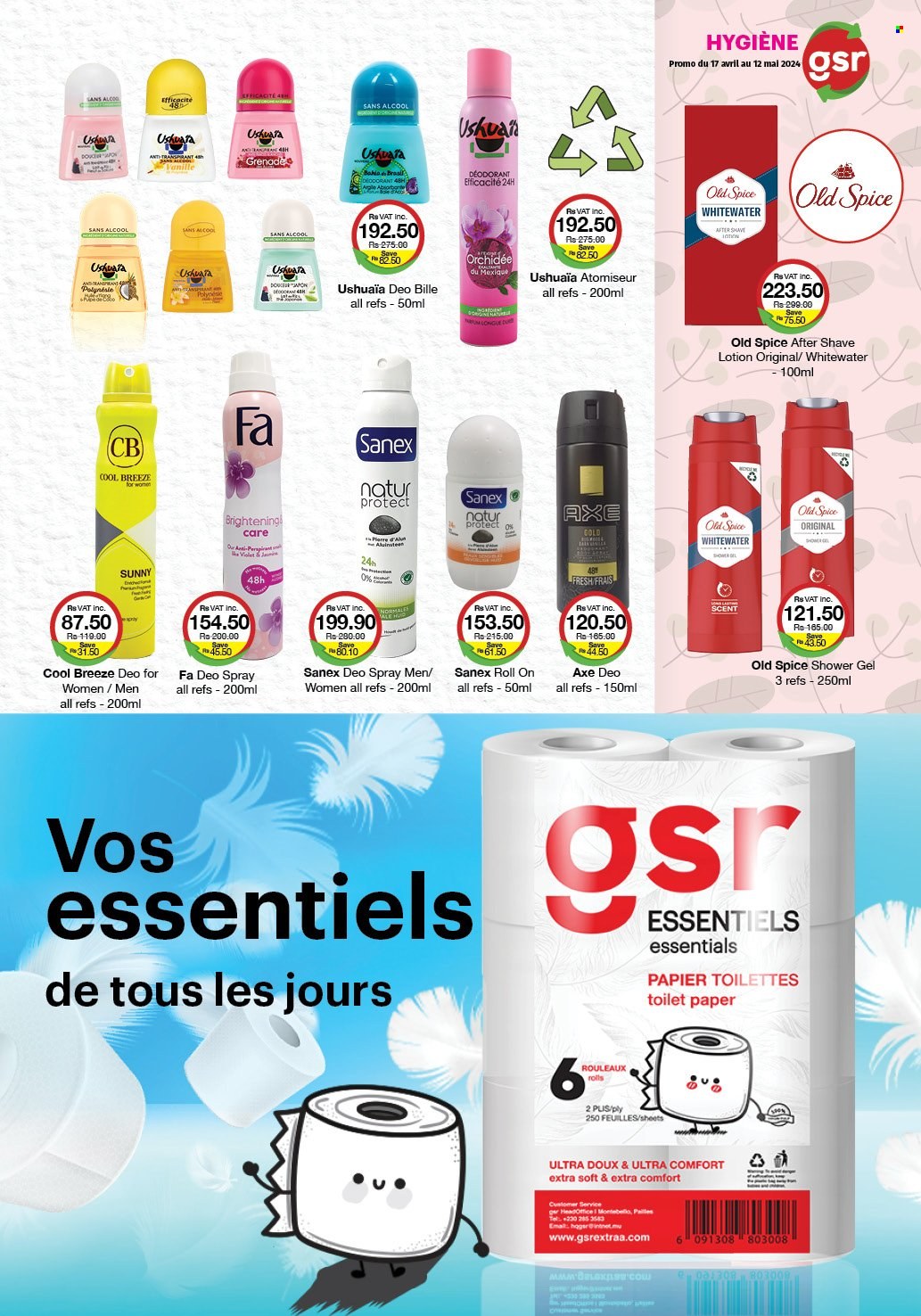 thumbnail - GSR Catalogue - 17.04.2024 - 12.05.2024 - Sales products - toilet paper, shower gel, after shave, anti-perspirant, roll-on, deodorant, Sanex, Axe, Old Spice. Page 27.