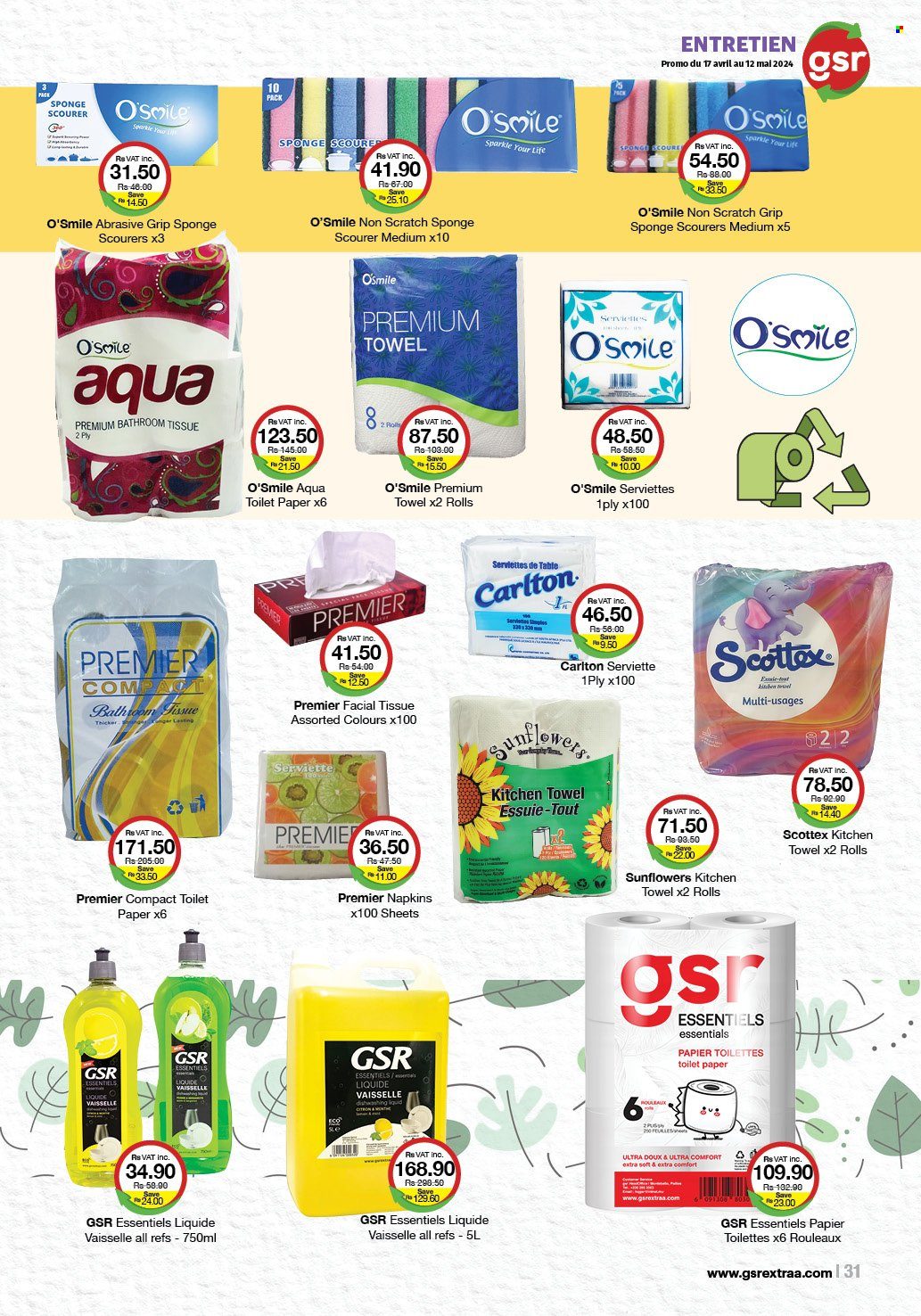 thumbnail - GSR Catalogue - 17.04.2024 - 12.05.2024 - Sales products - napkins, bath tissue, toilet paper, kitchen towels, scourer, facial tissues. Page 31.