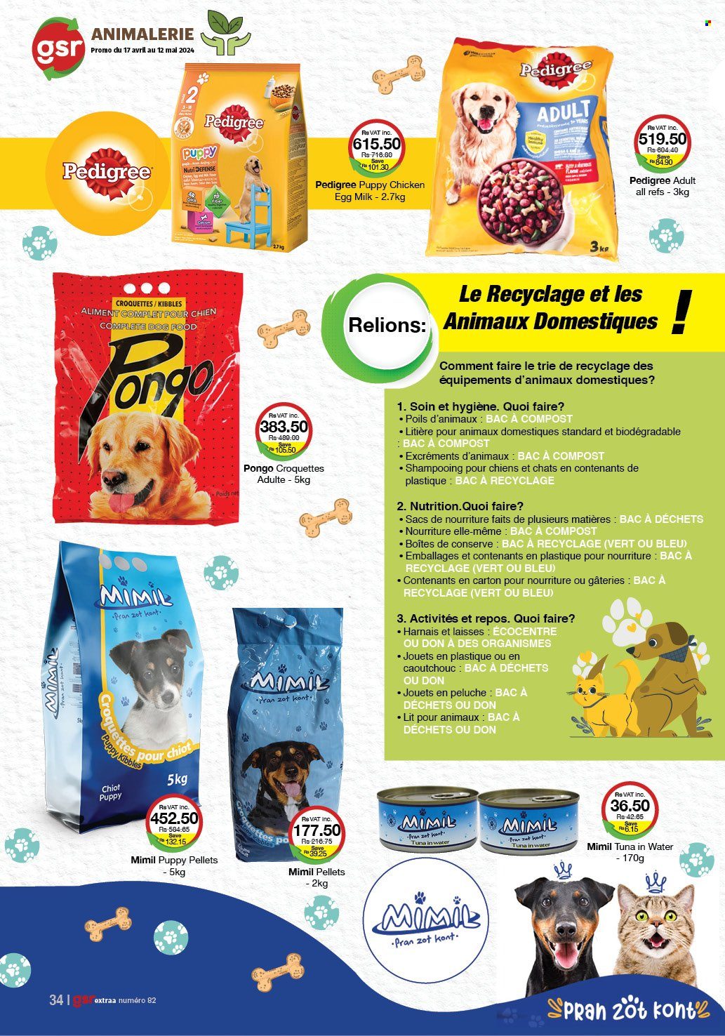thumbnail - GSR Catalogue - 17.04.2024 - 12.05.2024 - Sales products - milk, croquettes, tuna in water, animal food, dog food, Pedigree, eggs. Page 34.