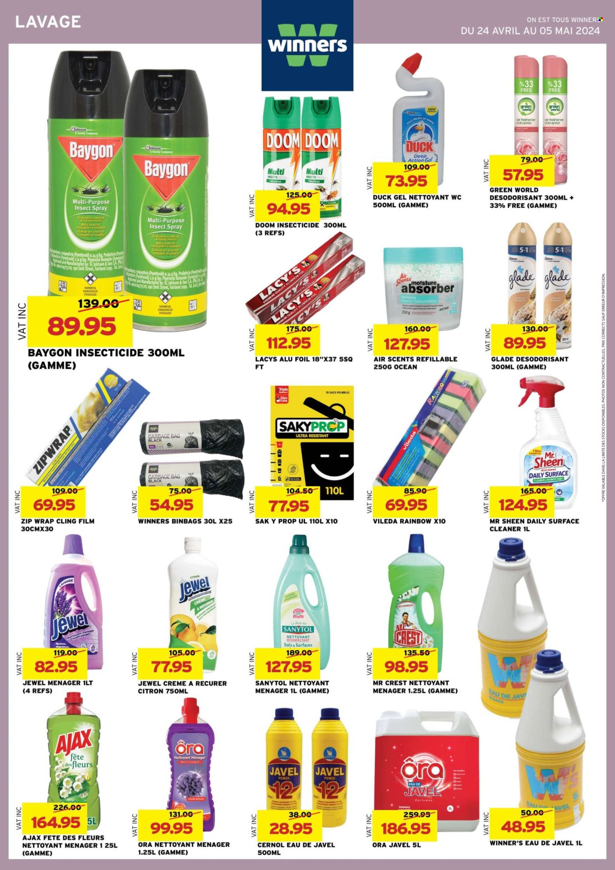 thumbnail - Winner's Catalogue - 24.04.2024 - 5.05.2024 - Sales products - poultry meat, Johnson's, desinfection, surface cleaner, cleaner, bleach, Ajax, Crest, dehumidifier, bag, Vileda, aluminium foil, air freshener, Glade, Sanytol. Page 36.