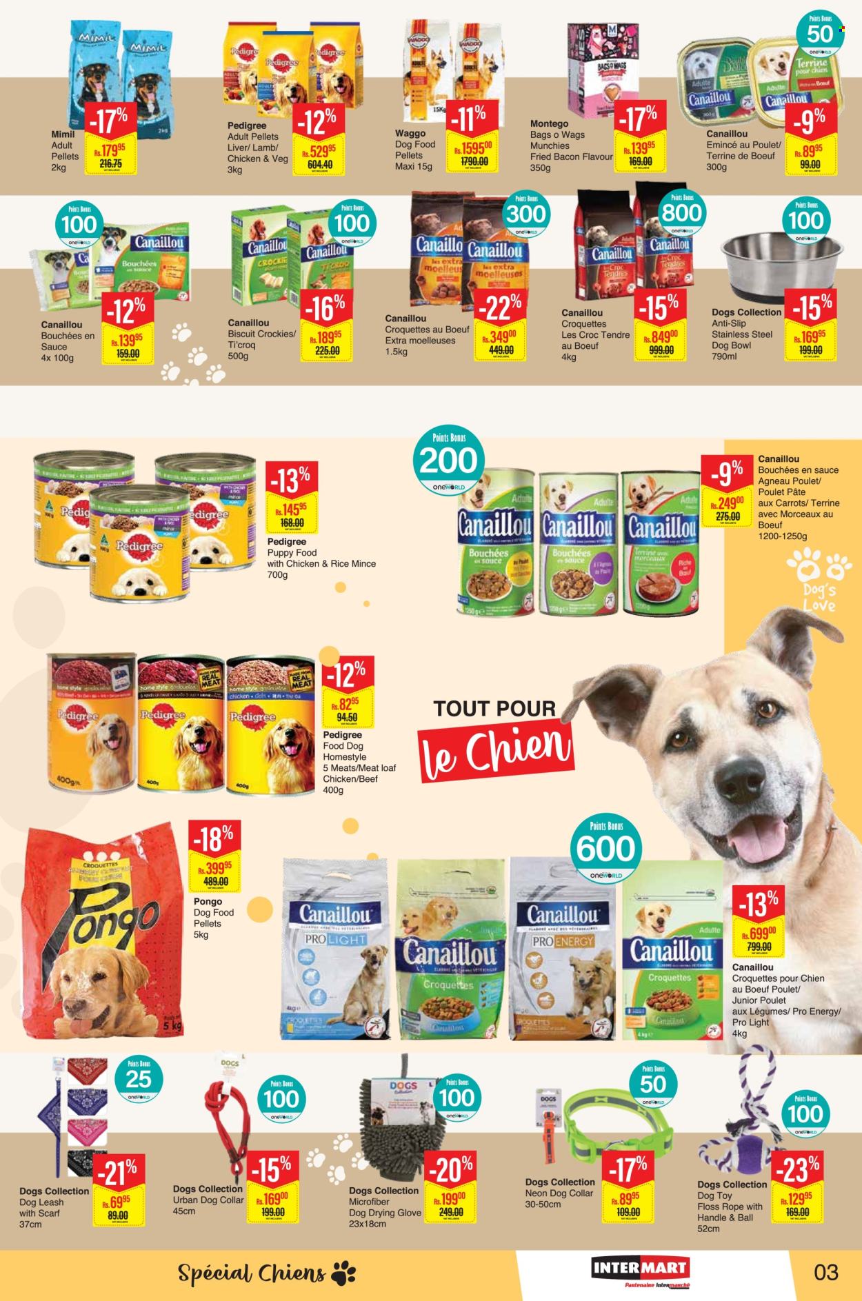 thumbnail - Intermart Catalogue - 25.04.2024 - 8.05.2024 - Sales products - carrots, meatloaf, bacon, pâté, croquettes, biscuit, bag, rope, bowl, dog toy, dog collar, dog food bowl, leash, animal food, dog food, Pedigree, sauce. Page 3.