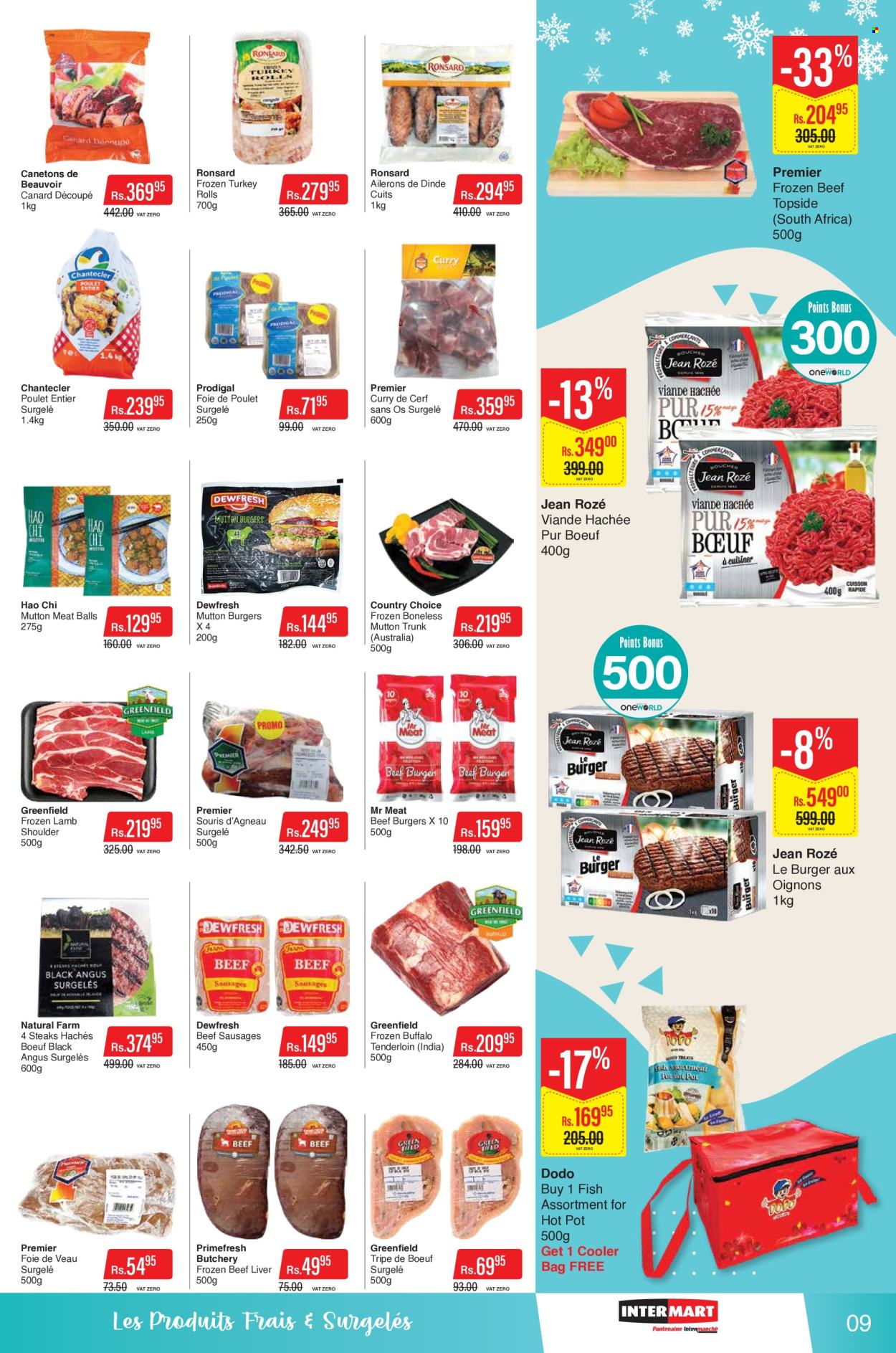 thumbnail - Intermart Catalogue - 25.04.2024 - 8.05.2024 - Sales products - fish, hamburger, beef burger, sausage, beef sausage, beef tripe, whole turkey, turkey, beef liver, beef meat, steak, buffalo meat, lamb meat, lamb shoulder, mutton meat, bag, pot, cooler bag. Page 9.