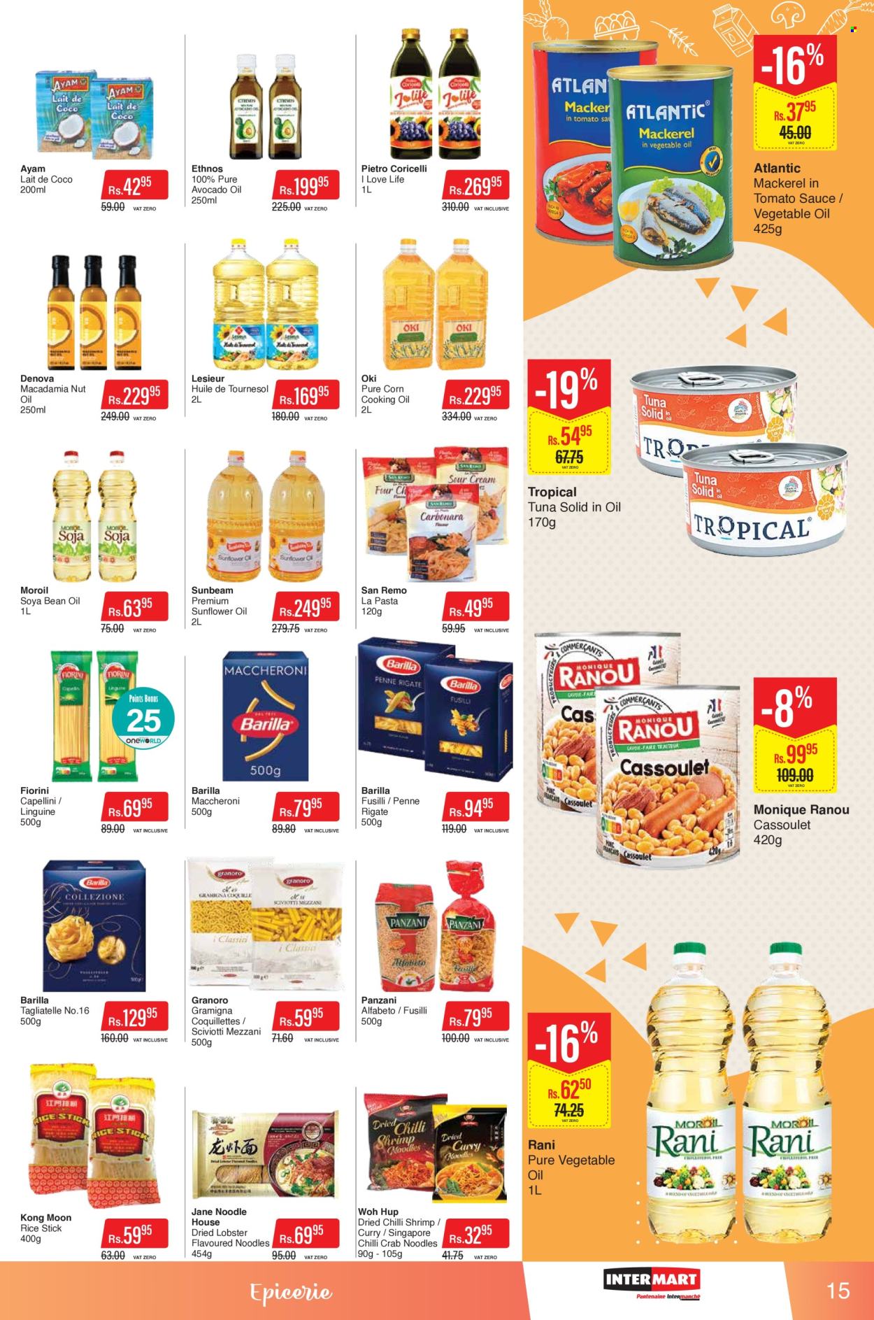 thumbnail - Intermart Catalogue - 25.04.2024 - 8.05.2024 - Sales products - beans, lobster, mackerel, tuna, seafood, shrimps, crab cake, pasta, noodles, penne, fusilli, avocado oil, sunflower oil, vegetable oil, cooking oil, macadamia nuts, Sunbeam, Barilla. Page 15.