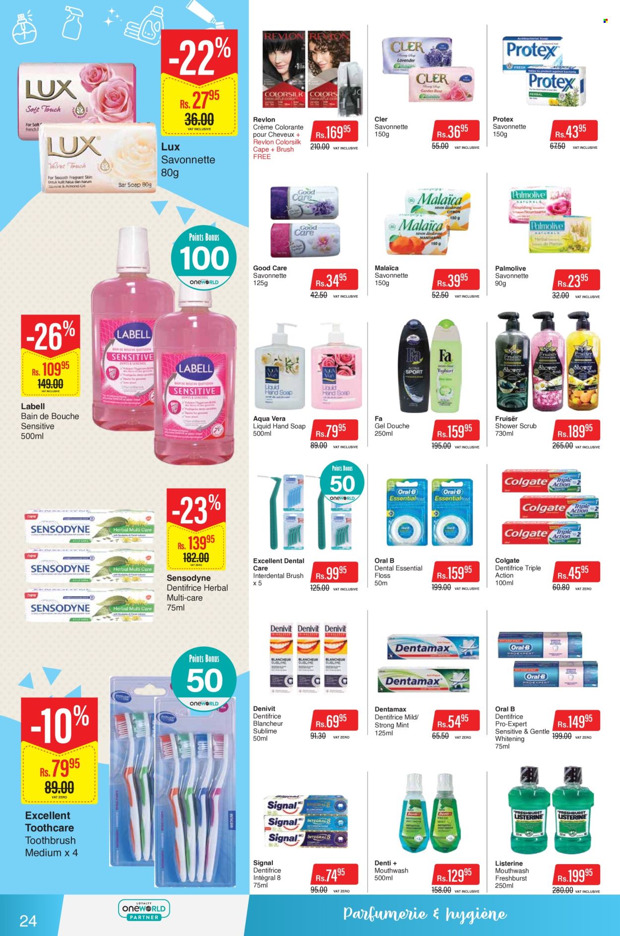 thumbnail - Intermart Catalogue - 25.04.2024 - 8.05.2024 - Sales products - Lux, hand soap, Palmolive, Protex, soap, toothbrush, mouthwash, Signal, interdental brush, Revlon, hair color, Colgate, Listerine, Oral-B, Sensodyne. Page 24.