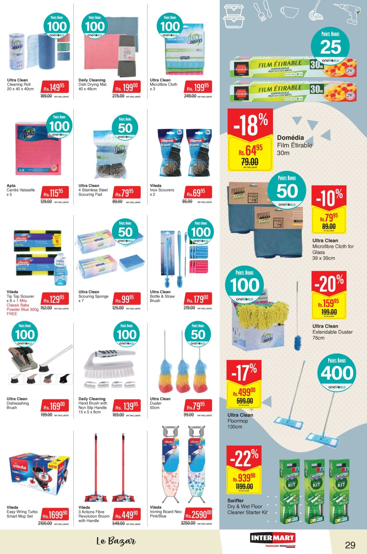 thumbnail - Intermart Catalogue - 25.04.2024 - 8.05.2024 - Sales products - Tip Top, baby powder, cleaner, floor cleaner, Swiffer, scourer, sponge, Vileda, ironing board, microfiber towel, mop, duster, broom, straw, dish drying mat. Page 29.