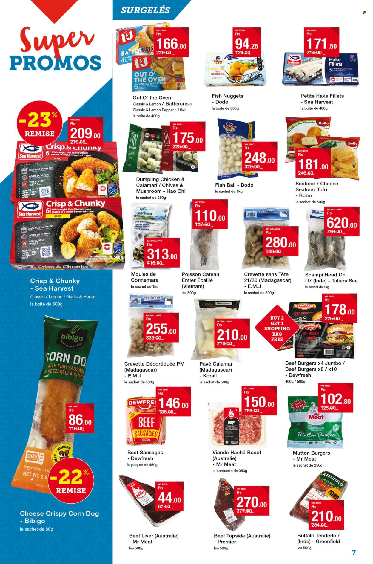 thumbnail - Super U Catalogue - 25.04.2024 - 8.05.2024 - Sales products - bread, cake, corn, chives, calamari, fish fillets, mussels, seafood, hake, fish nuggets, Sea Harvest, hake fillet, hamburger, dumplings, beef burger, Out o' the Oven, sausage, beef sausage, tofu, fish cake, beef liver, beef meat, buffalo meat, mutton meat, Trust, shopping bag, pan. Page 7.