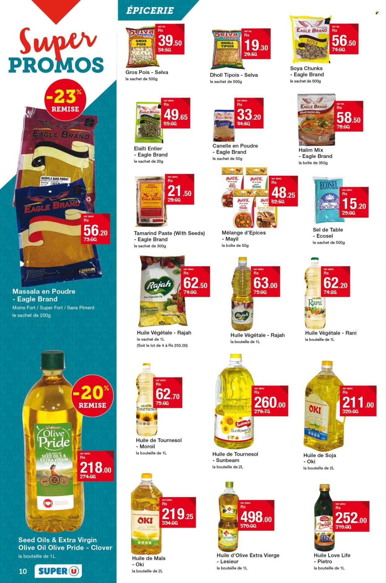 thumbnail - Super U Catalogue - 25.04.2024 - 8.05.2024 - Sales products - beans, corn, Clover, tamarind, soya chunks, spice, seasoning, sunflower oil, vegetable oil, cooking oil, Sunbeam. Page 10.