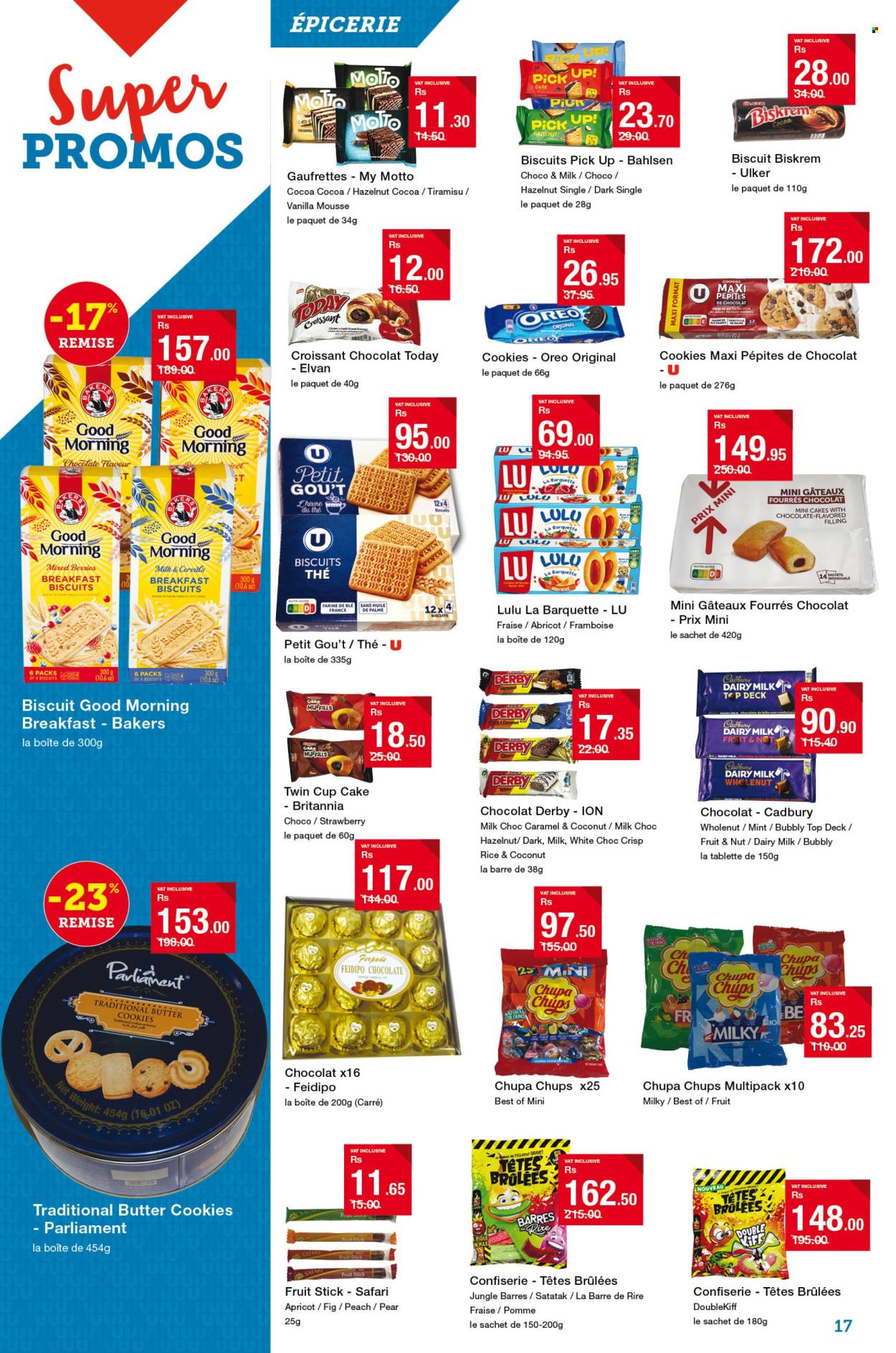 thumbnail - Super U Catalogue - 25.04.2024 - 8.05.2024 - Sales products - cupcake, tiramisu, pears, Oreo, mousse, plant-based milk, cookies, chocolate, butter cookies, lollipop, biscuit, Cadbury, Dairy Milk, Chupa Chups, coconut milk, cereals, rice, caramel, cup, Bakers. Page 17.
