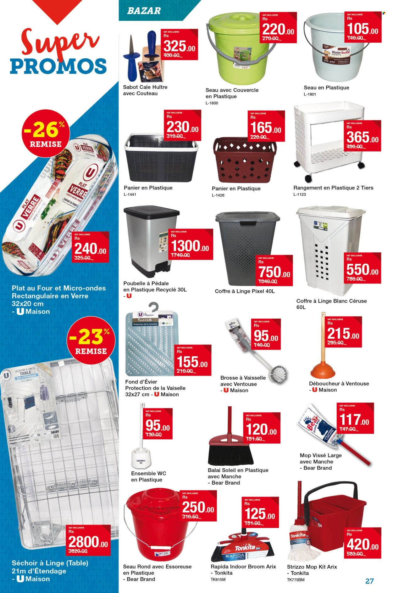 thumbnail - Super U Catalogue - 25.04.2024 - 8.05.2024 - Sales products - bucket, mop, broom, water bucket. Page 27.
