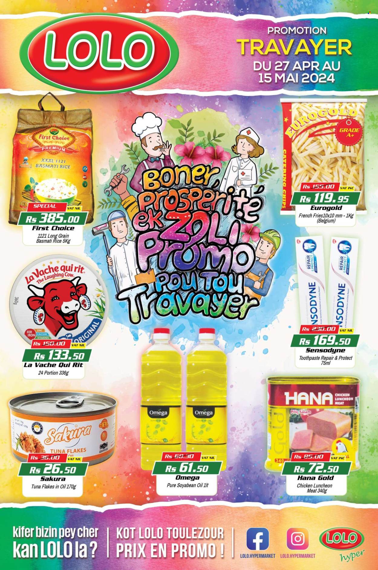 thumbnail - LOLO Hyper Catalogue - 27.04.2024 - 15.05.2024 - Sales products - tuna, lunch meat, cheese, The Laughing Cow, chips, basmati rice, rice, chicken, toothpaste, calcium, zinc, Sensodyne. Page 1.