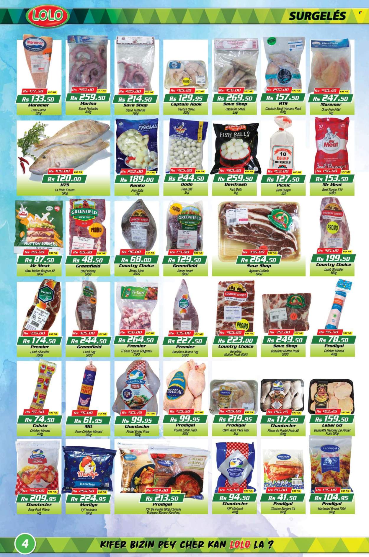 thumbnail - LOLO Hyper Catalogue - 27.04.2024 - 15.05.2024 - Sales products - fish fillets, squid, hamburger, beef burger, Oreo, ground chicken, steak, beef kidney, lamb meat, lamb shoulder, mutton meat, lamb leg, Trust, hook, label, tray, cap. Page 4.