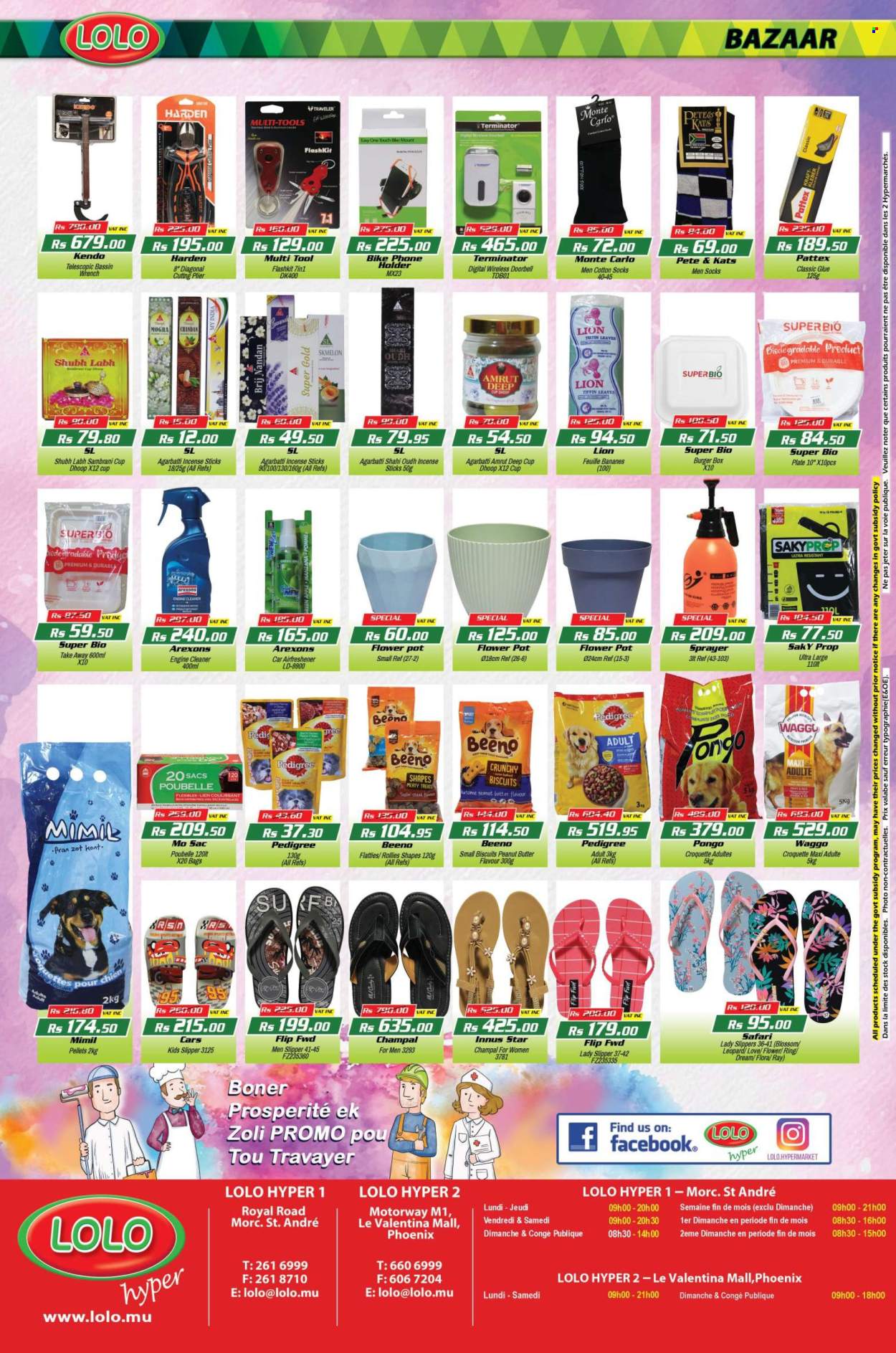 thumbnail - LOLO Hyper Catalogue - 27.04.2024 - 15.05.2024 - Sales products - hamburger, Flora, Blossom, biscuit, peanut butter, wine, steak, cleaner, bag, plate, pot, cup, meal box, glue, Pedigree, socks, cotton socks, cap, slippers, flower pot, sprayer. Page 24.