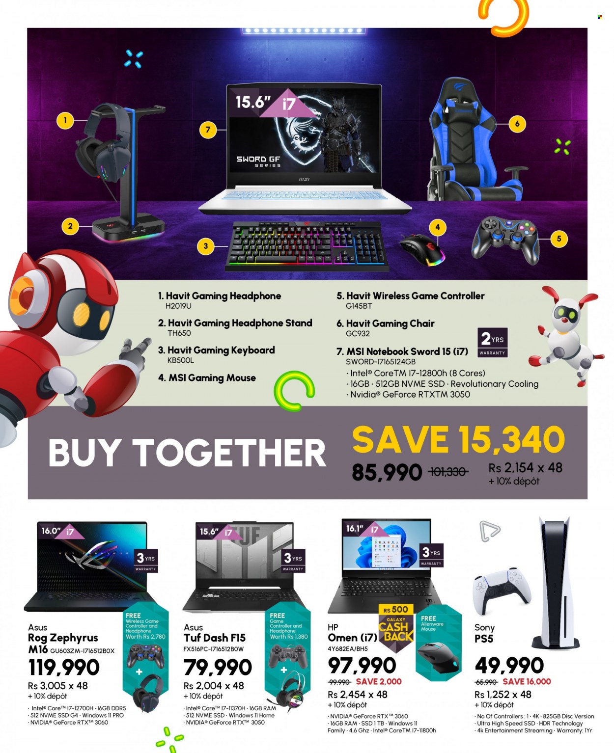 Galaxy Catalogue - 27.07.2022 - 15.08.2022 - Sales products - gaming keyboard, gaming mouse, Sony, chair, gaming chair, Havit, Intel, Hewlett Packard, notebook, MSI, mouse, keyboard, PlayStation, PlayStation 5, headphones, Asus. Page 2.