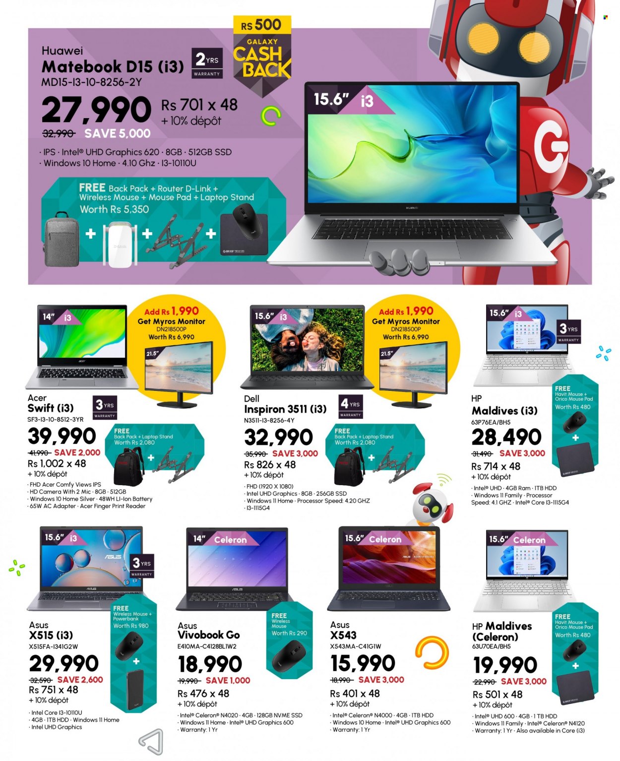Galaxy Catalogue - 27.07.2022 - 15.08.2022 - Sales products - Havit, Intel, Acer, Hewlett Packard, Huawei, router, power bank, laptop, MateBook, Inspiron, mouse, mouse pad, adapter, Asus, camera, Dell, monitor. Page 3.