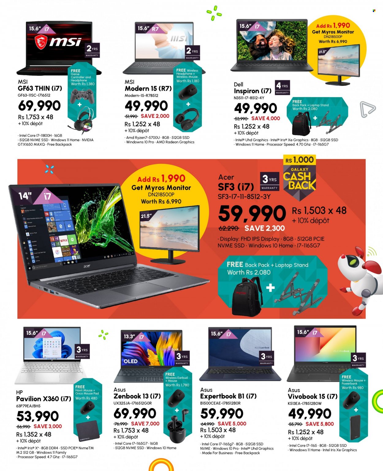 Galaxy Catalogue - 27.07.2022 - 15.08.2022 - Sales products - Havit, Intel, Acer, Hewlett Packard, power bank, laptop, Inspiron, MSI, mouse, Radeon, mouse pad, AMD Radeon, headphones, backpack, Asus, Dell, monitor. Page 5.