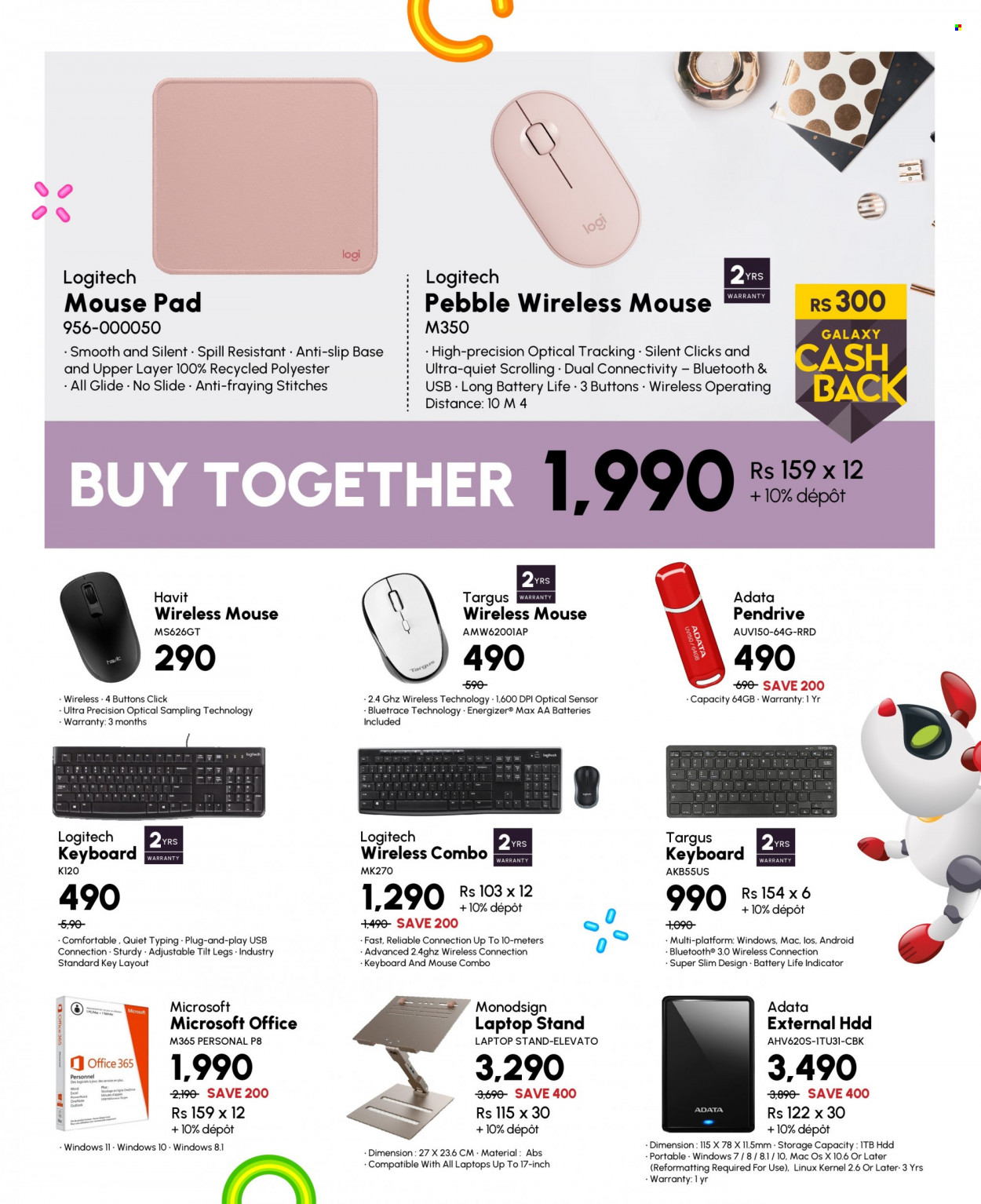 Galaxy Catalogue - 27.07.2022 - 15.08.2022 - Sales products - Havit, Office 365, laptop, Logitech, mouse, keyboard, mouse pad, Energizer. Page 7.