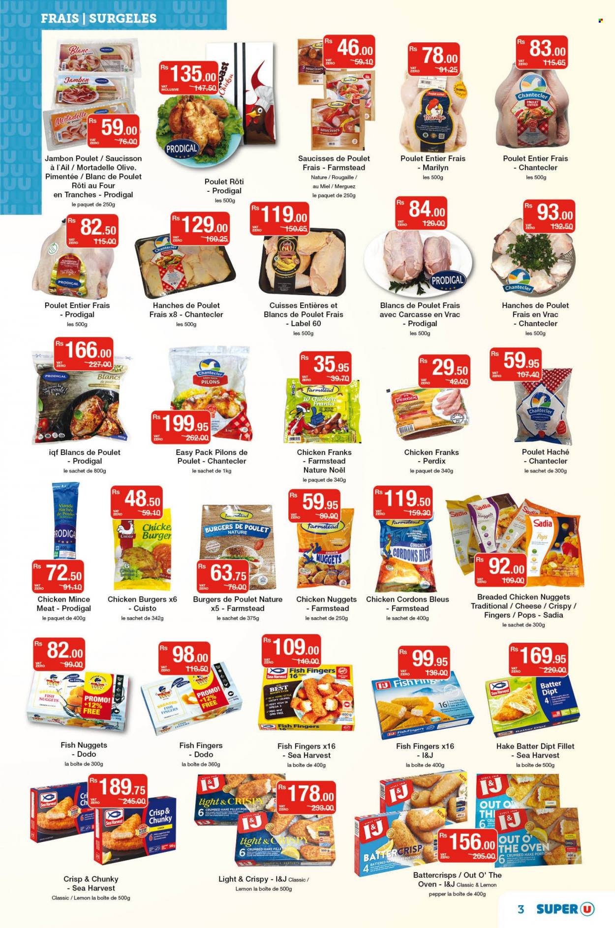 Super U Catalogue - 10.05.2022 - 22.05.2022 - Sales products - fish fillets, hake, fish, fish nuggets, fish fingers, Sea Harvest, fish sticks, hamburger, fried chicken, chicken nuggets, Out o' the Oven, chicken frankfurters, cheese, pepper, ground chicken. Page 3.