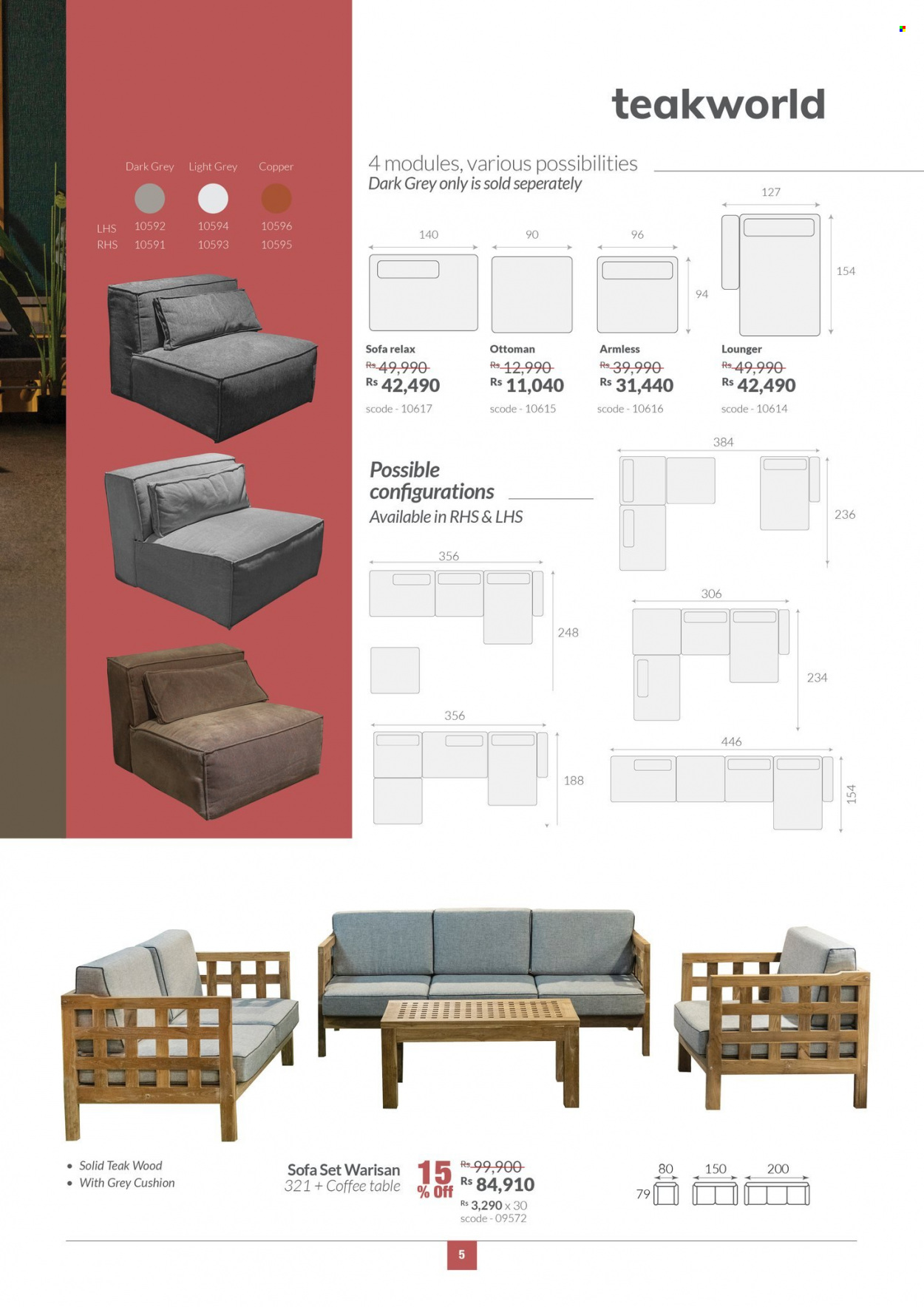 thumbnail - Teak World Catalogue - 28.07.2022 - 21.08.2022 - Sales products - table, sofa, coffee table, ottoman, cushion. Page 5.