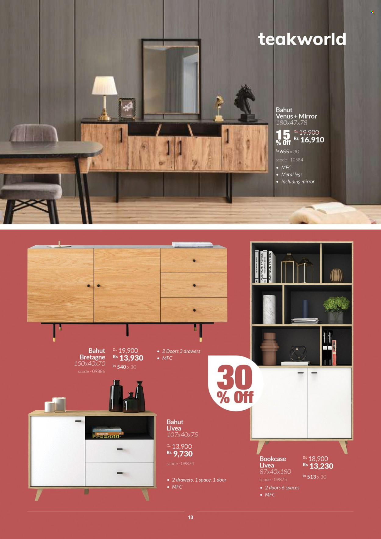thumbnail - Teak World Catalogue - 28.07.2022 - 21.08.2022 - Sales products - bookcase, mirror. Page 13.