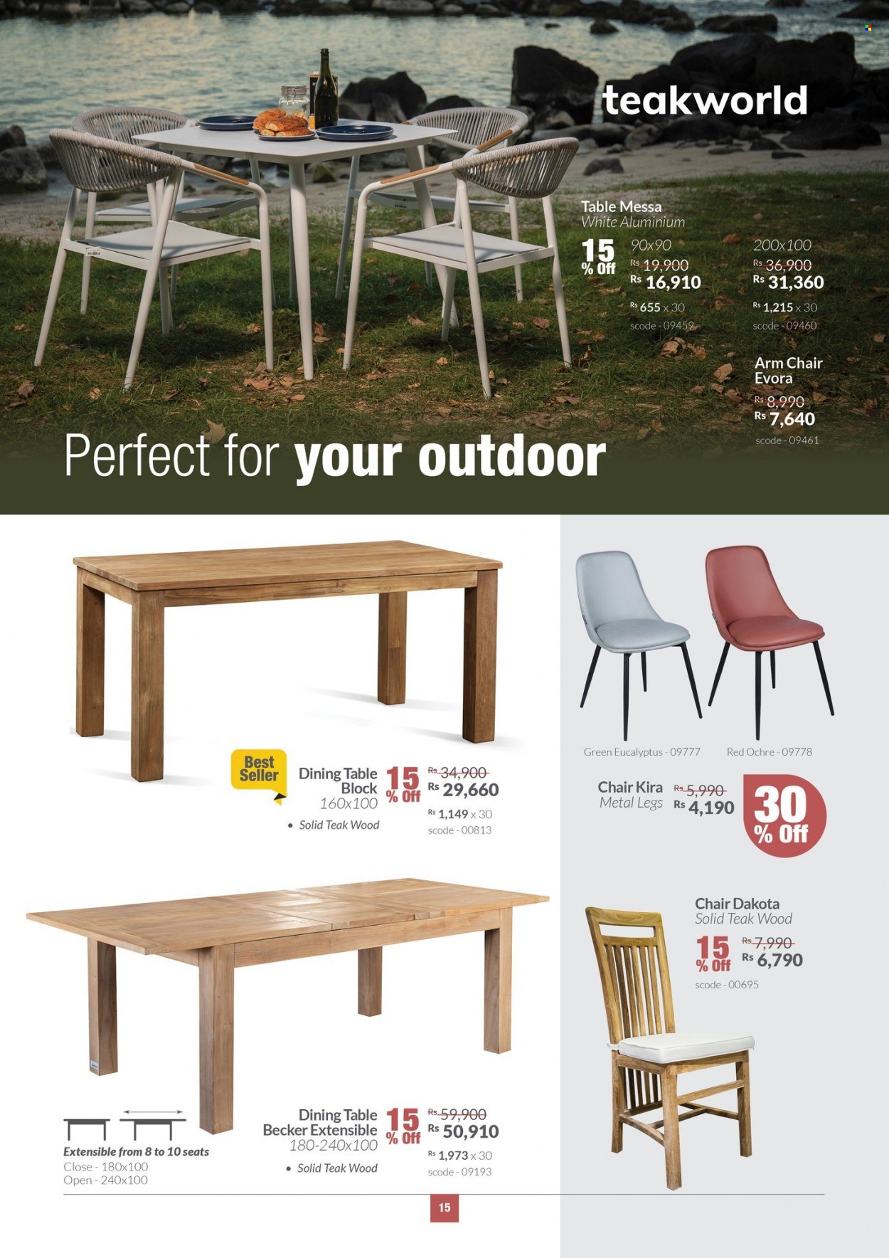 thumbnail - Teak World Catalogue - 28.07.2022 - 21.08.2022 - Sales products - dining table, table, chair, arm chair. Page 15.
