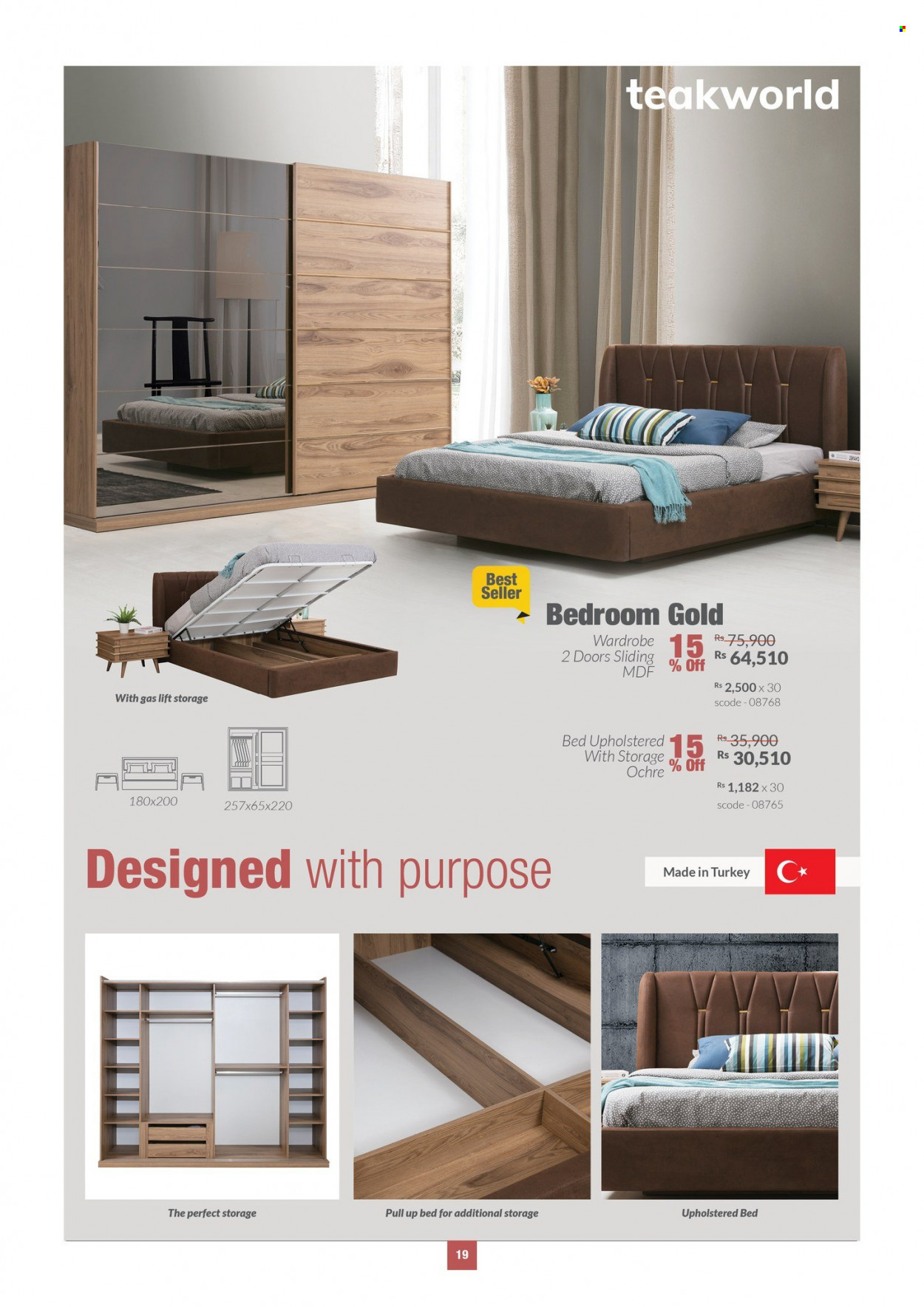 thumbnail - Teak World Catalogue - 28.07.2022 - 21.08.2022 - Sales products - bed, upholstered bed, wardrobe. Page 19.