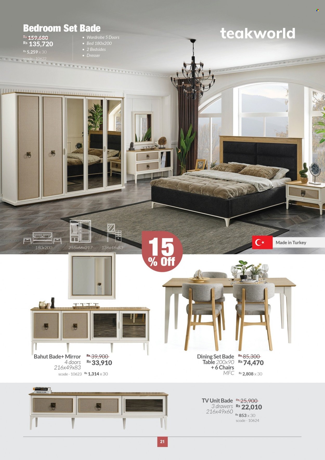 thumbnail - Teak World Catalogue - 28.07.2022 - 21.08.2022 - Sales products - dining set, table, chair, tv unit, bed, wardrobe, dresser, mirror. Page 21.
