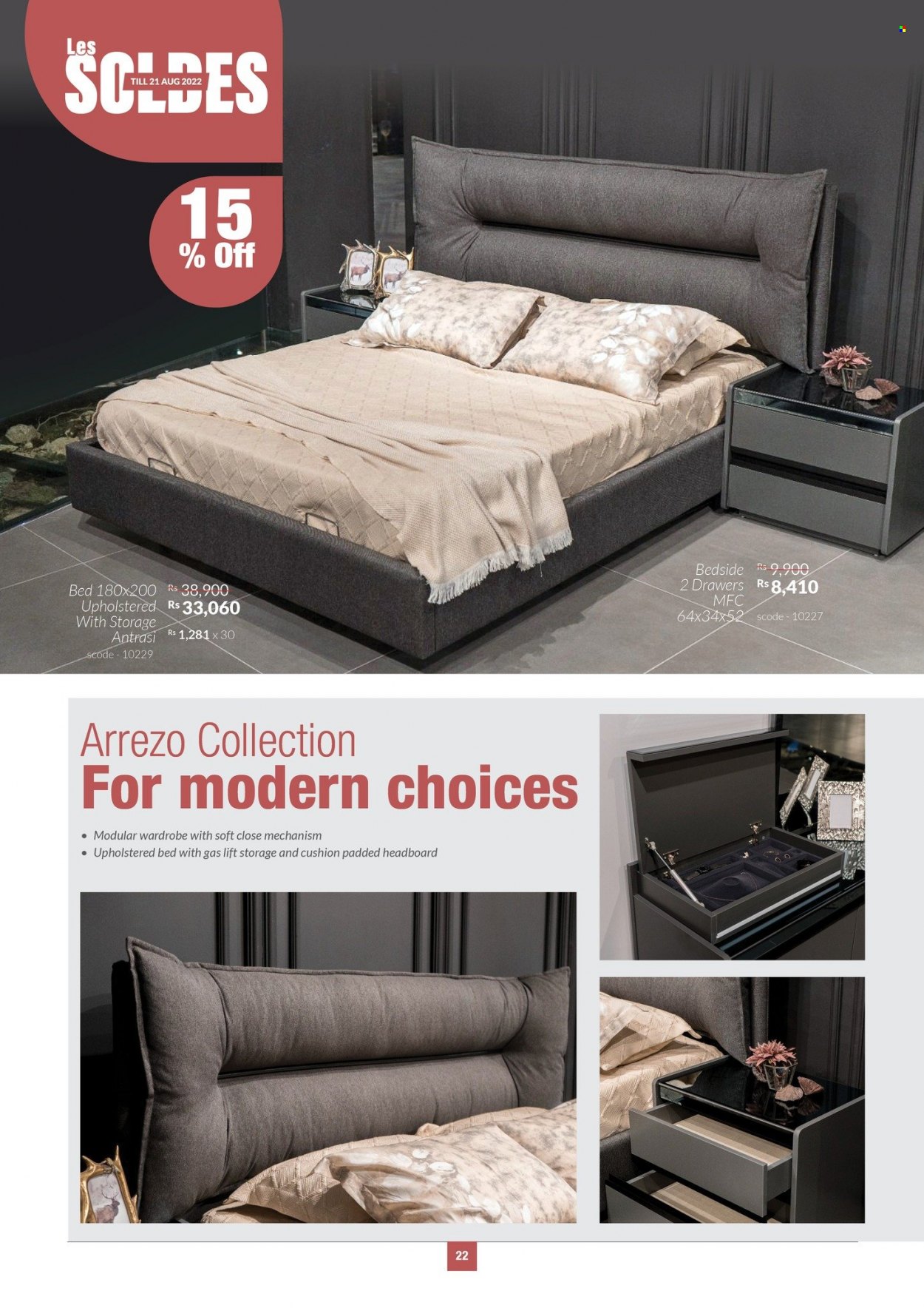 thumbnail - Teak World Catalogue - 28.07.2022 - 21.08.2022 - Sales products - bed, upholstered bed, headboard, wardrobe, cushion. Page 22.