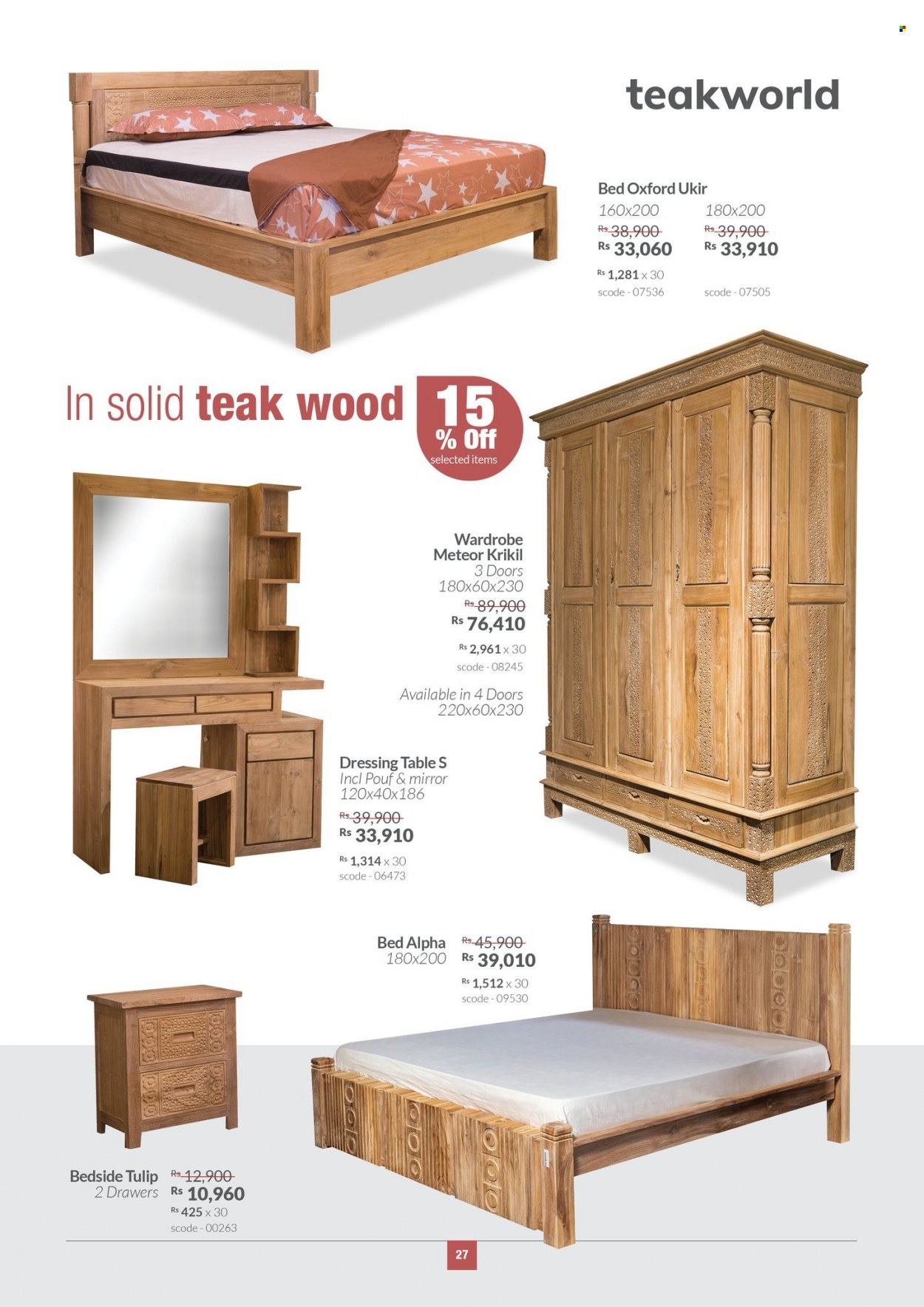 thumbnail - Teak World Catalogue - 28.07.2022 - 21.08.2022 - Sales products - table, bed, wardrobe, dressing table, mirror. Page 27.