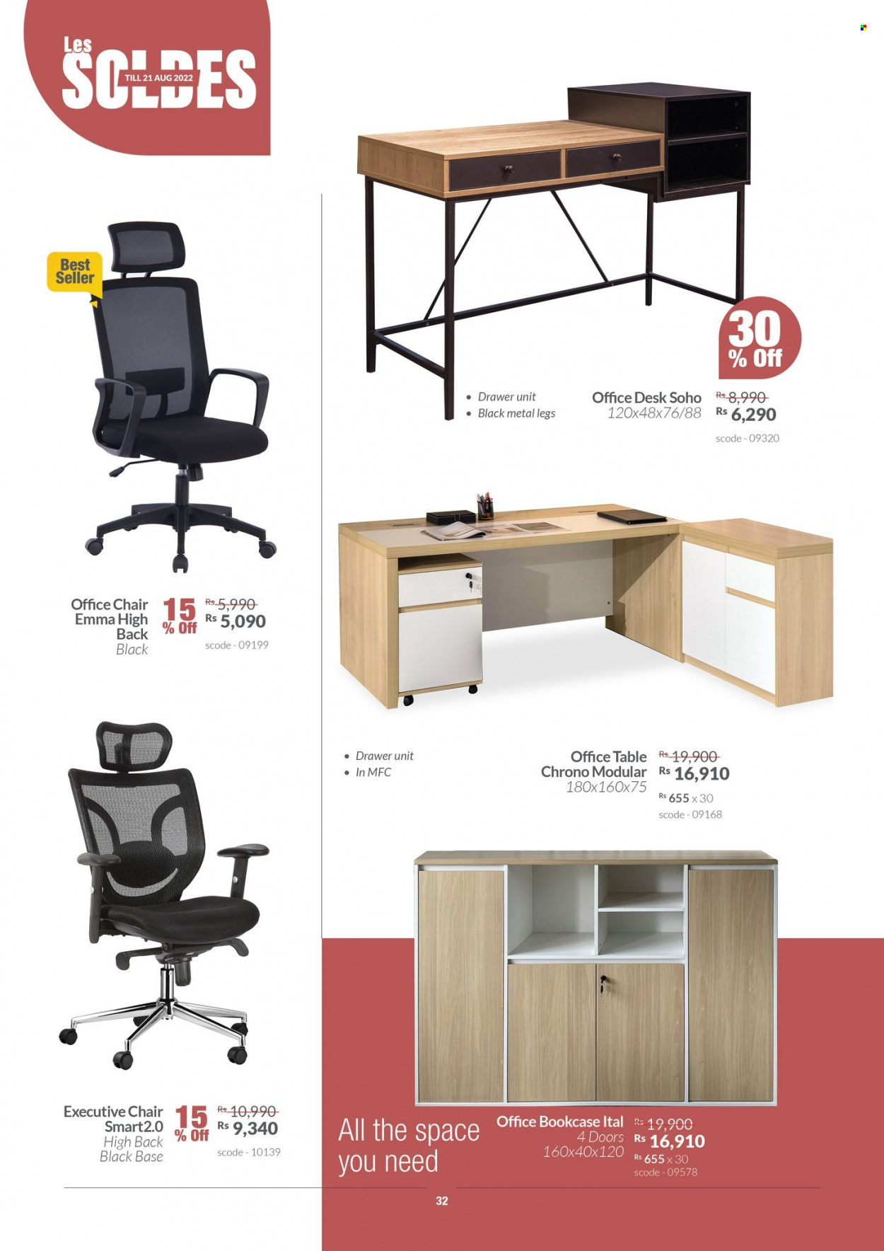 thumbnail - Teak World Catalogue - 28.07.2022 - 21.08.2022 - Sales products - table, chair, bookcase, drawer base, office desk, desk, office chair, cabinet with drawers. Page 32.