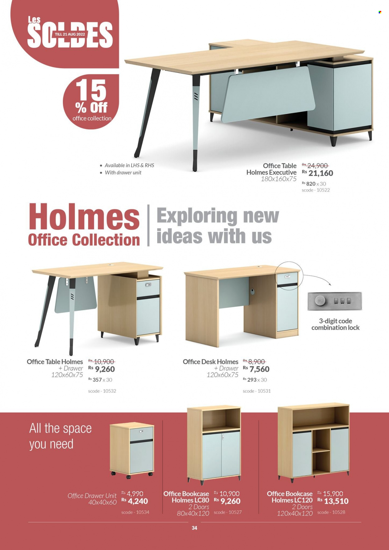 thumbnail - Teak World Catalogue - 28.07.2022 - 21.08.2022 - Sales products - table, bookcase, drawer base, office desk, desk, cabinet with drawers. Page 34.