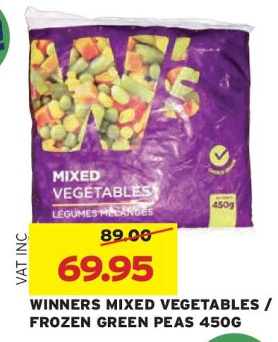 WINNERS MIXED VEGETABLES / FROZEN GREEN PEAS 450G