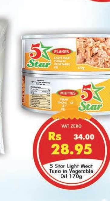 5 Star Light Meat Tuna in Vegetable Oil 170g